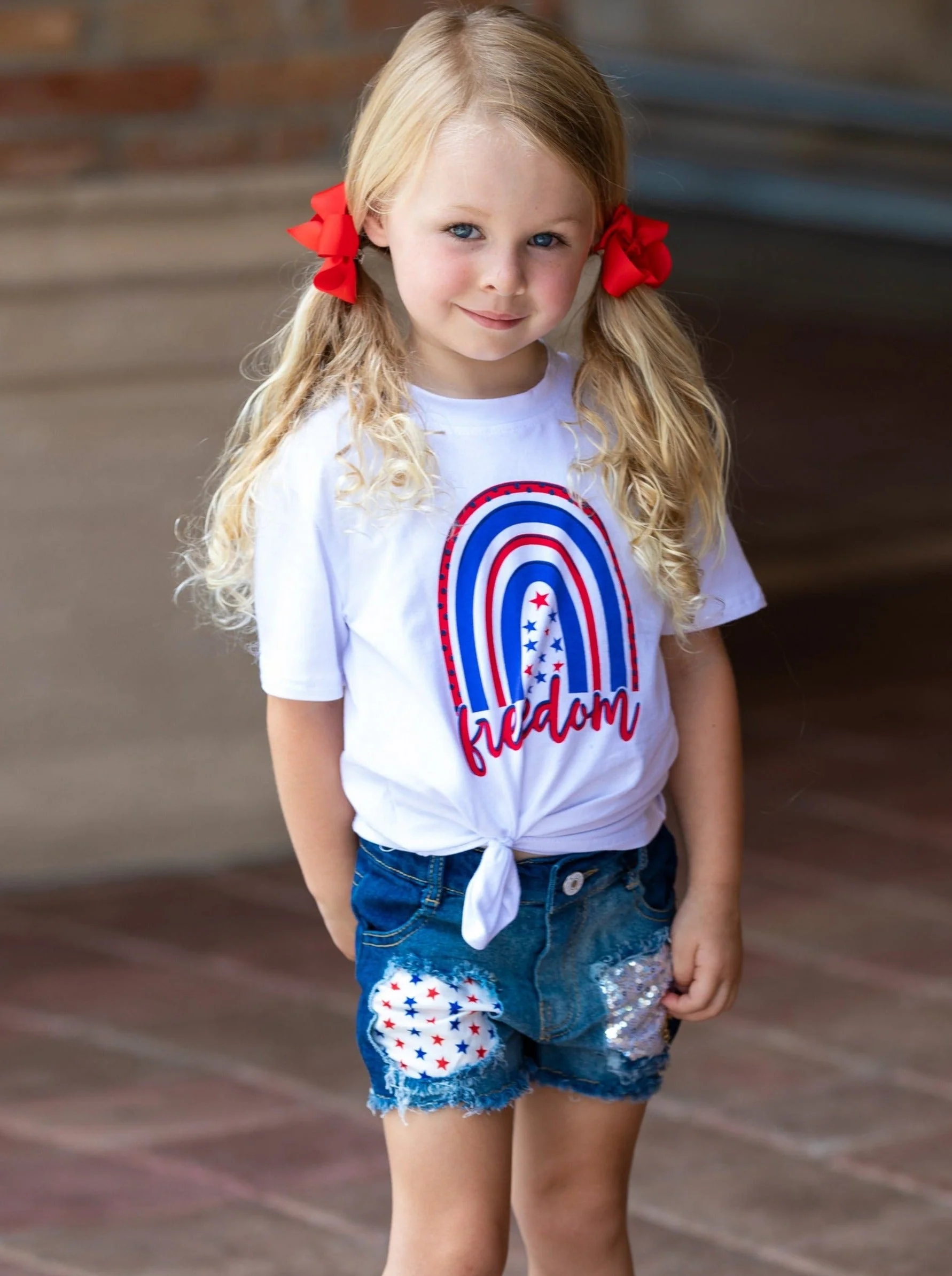 Freedom Rainbow Top and Sequin Denim Short Set - Image 4
