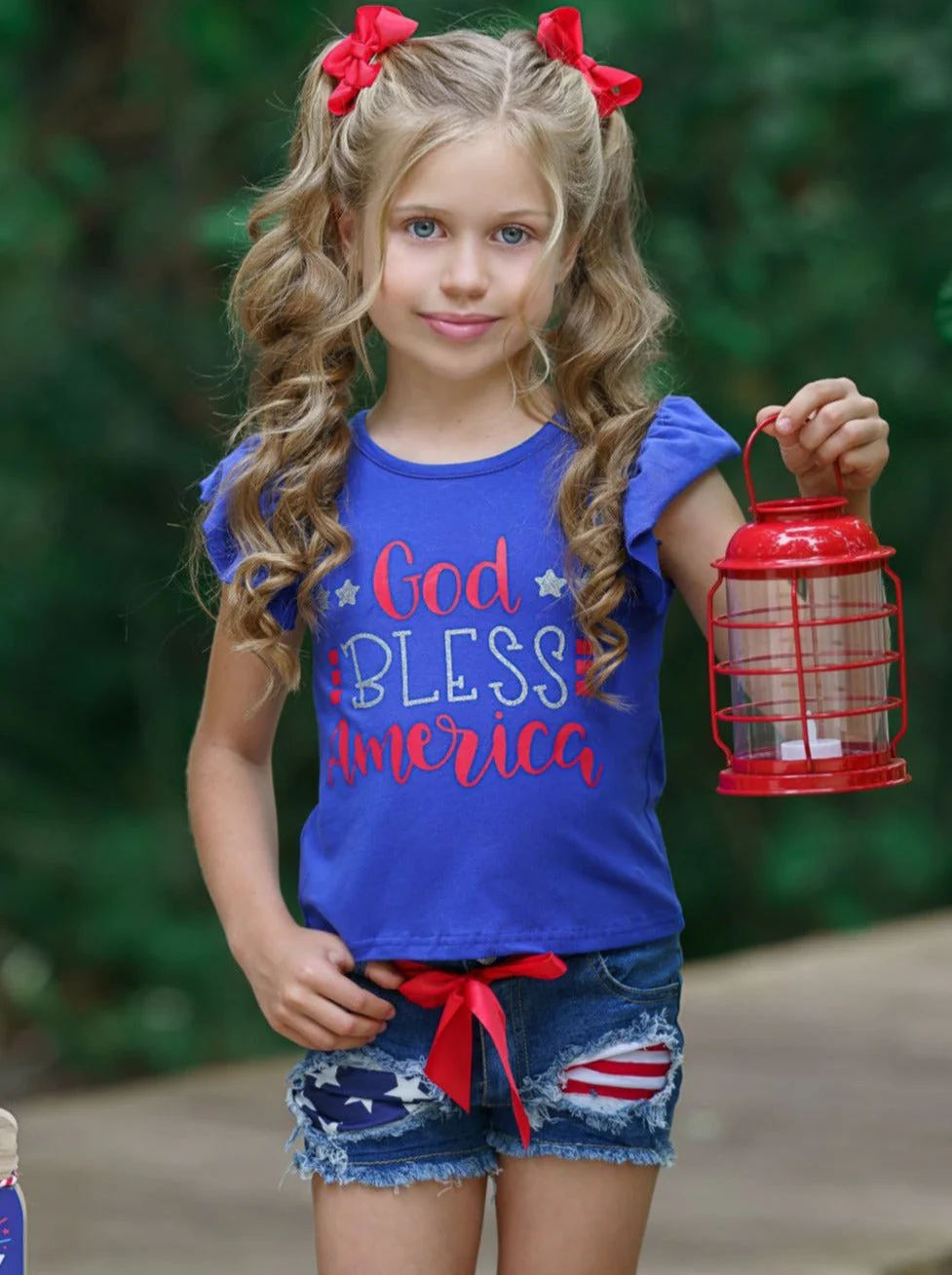 God Bless America Patched Denim Shorts Set - Image 2