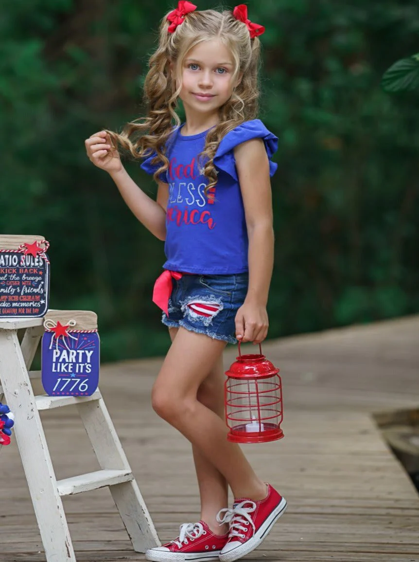 God Bless America Patched Denim Shorts Set - Image 3