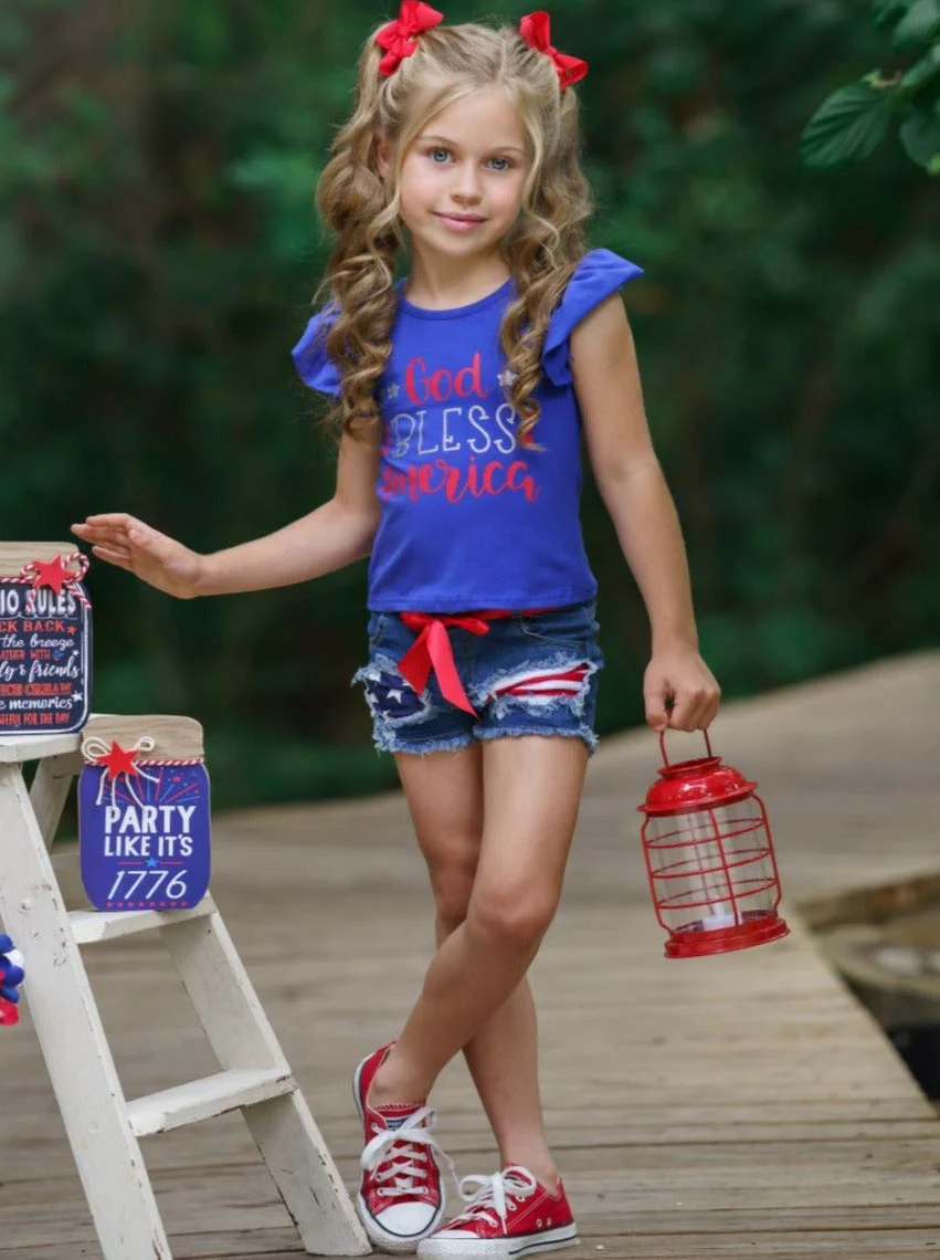 God Bless America Patched Denim Shorts Set - Image 4