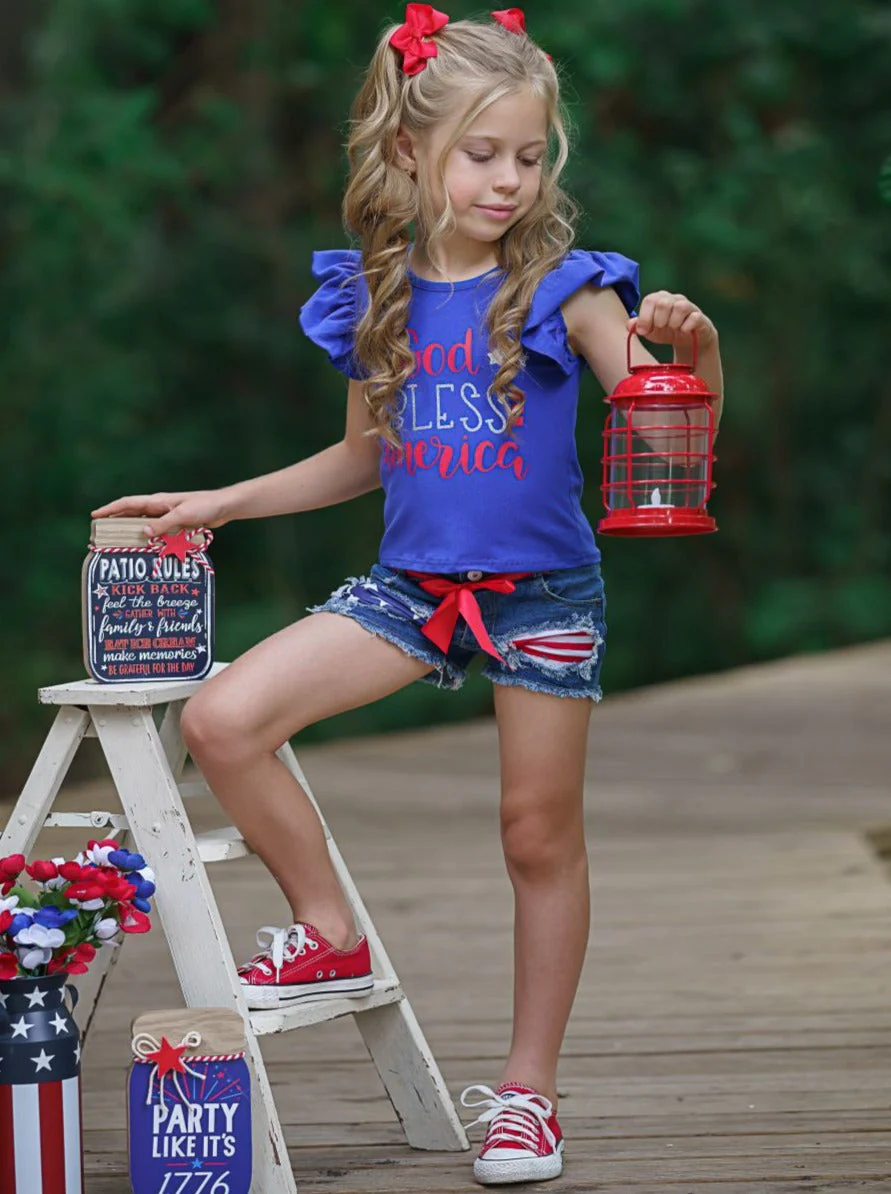 God Bless America Patched Denim Shorts Set - Image 6