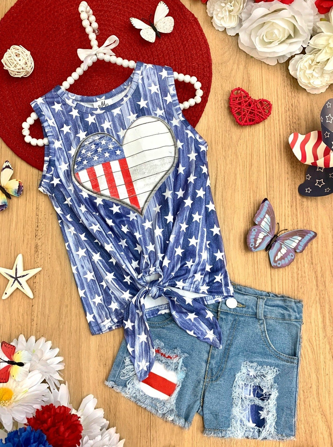 American Vintage Patched Denim Shorts Set - Image 3