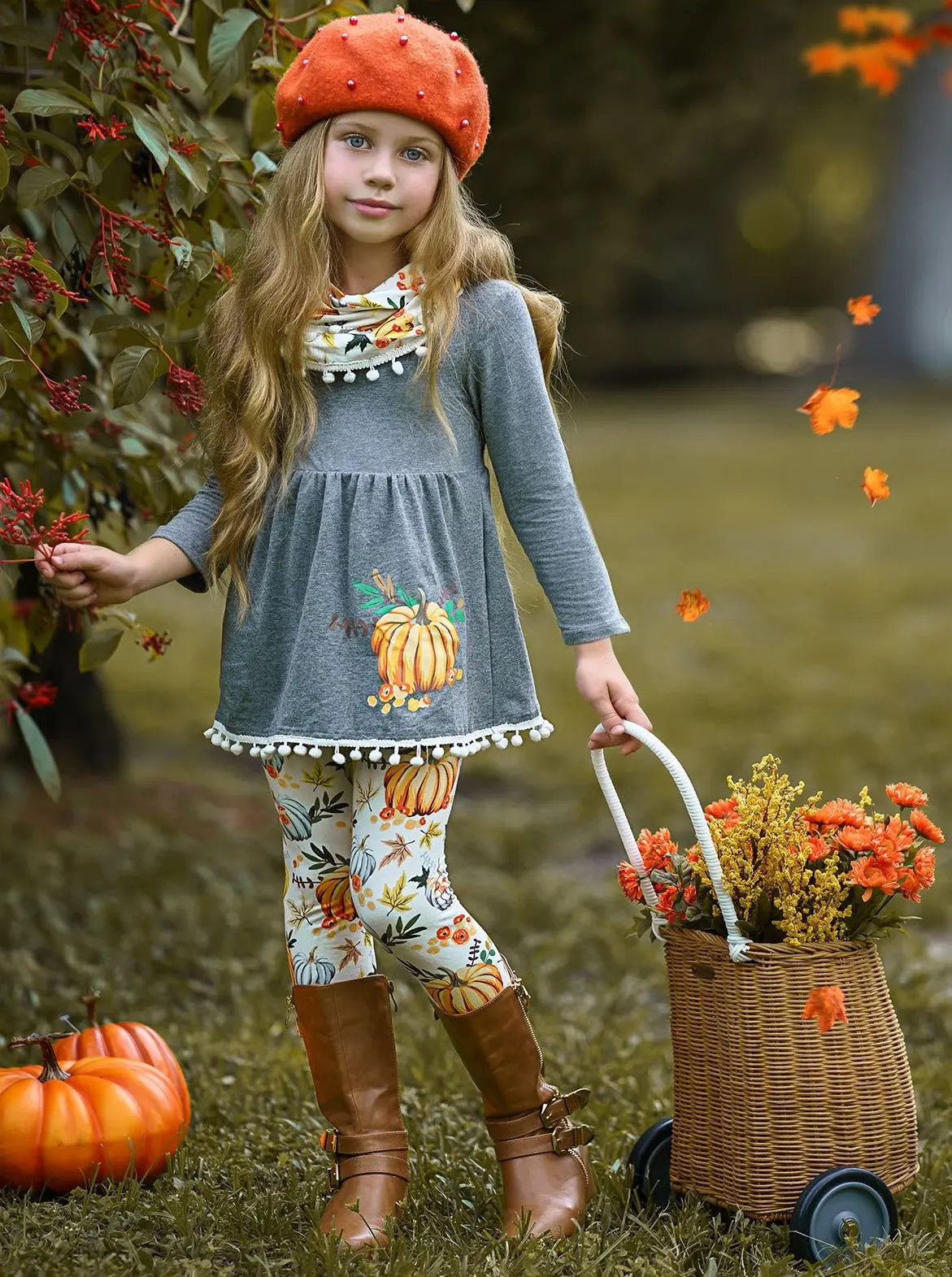 Pumpkin Picking Tunic, Legging and Scarf Set - Image 2