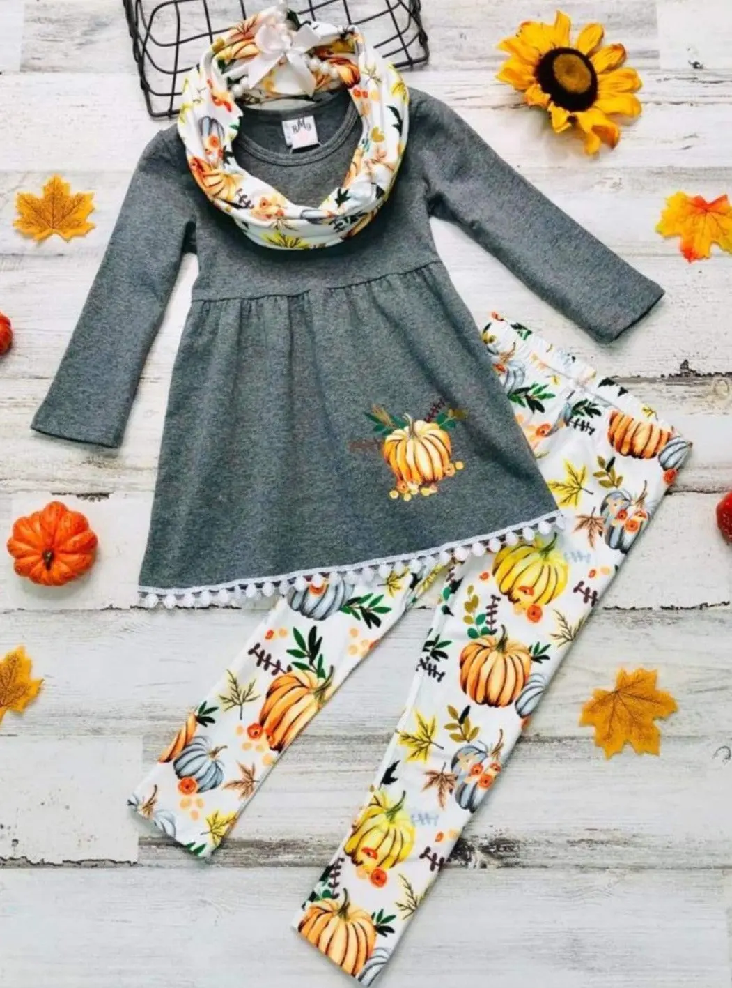 Pumpkin Picking Tunic, Legging and Scarf Set - Image 5