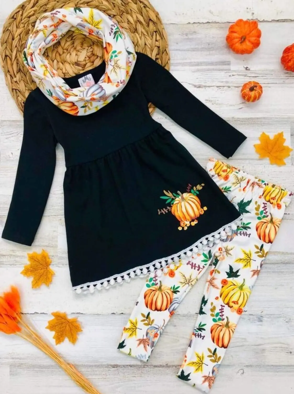 Pumpkin Picking Tunic, Legging and Scarf Set - Image 6