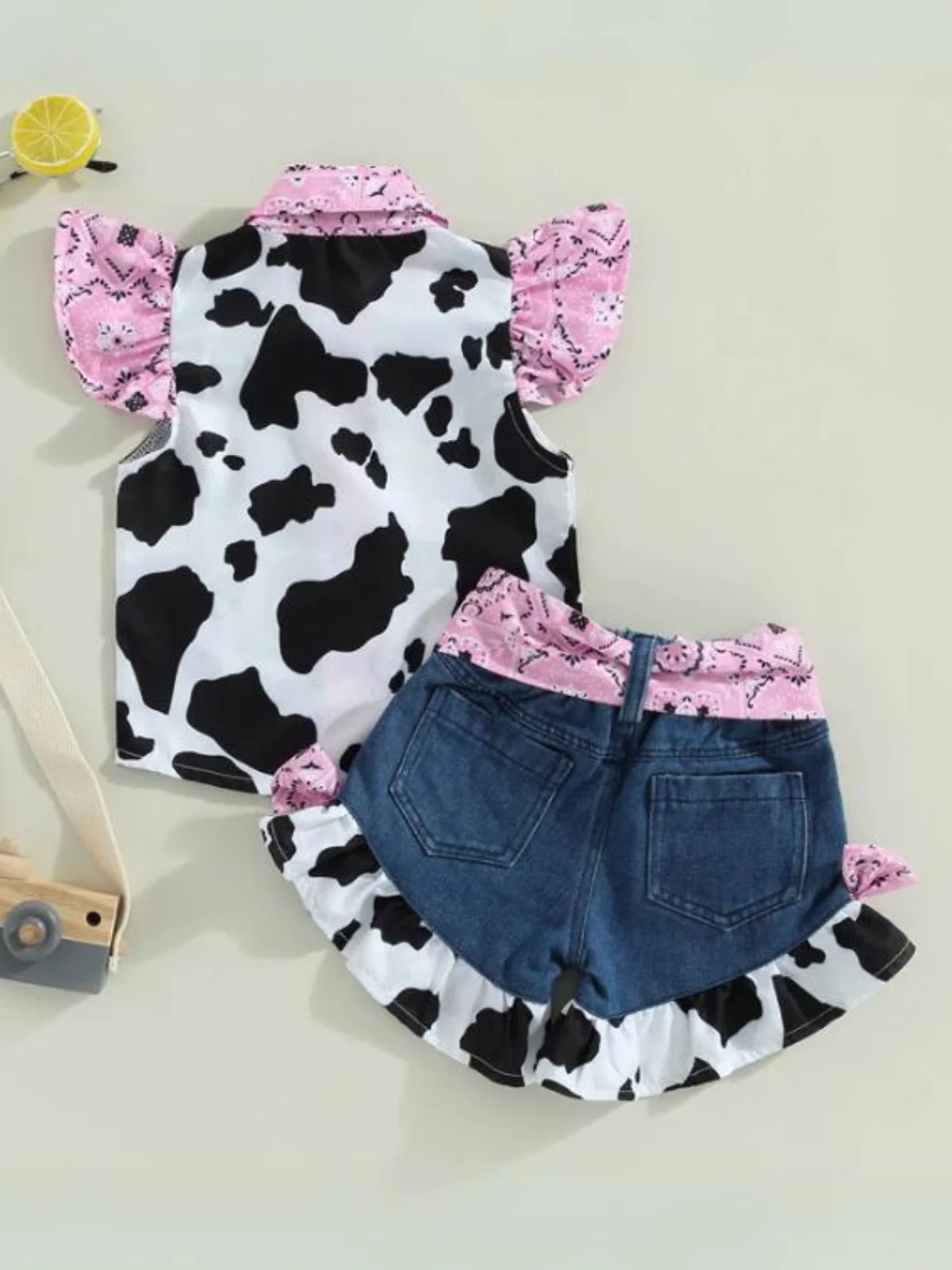 Rodeo Star Cow Print Denim Short Set - Image 5