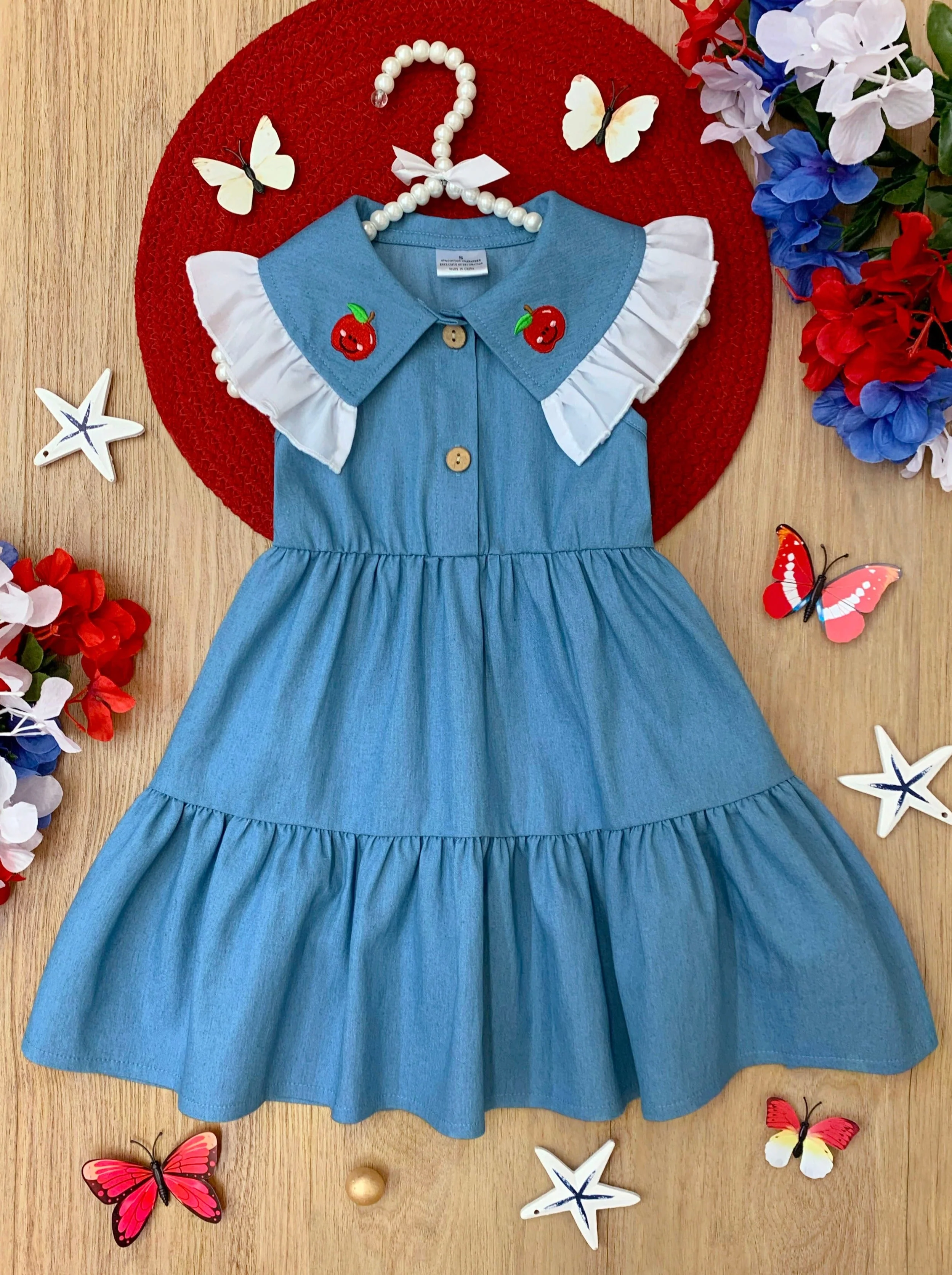 Extra Style Credit Ruffle Collar Denim Dress - Image 4