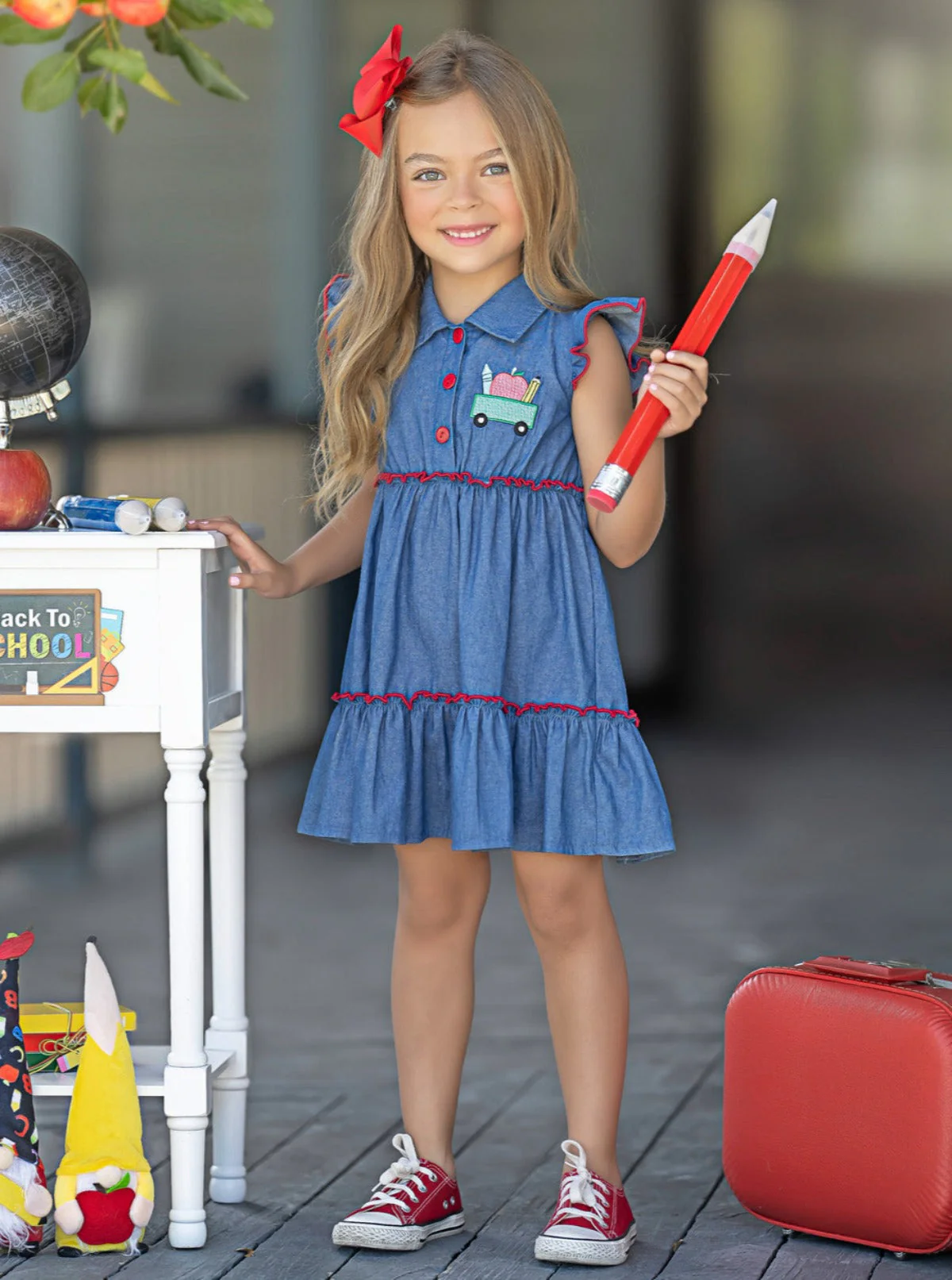Classroom Cutie Ruffle Trim Denim Dress - Image 2