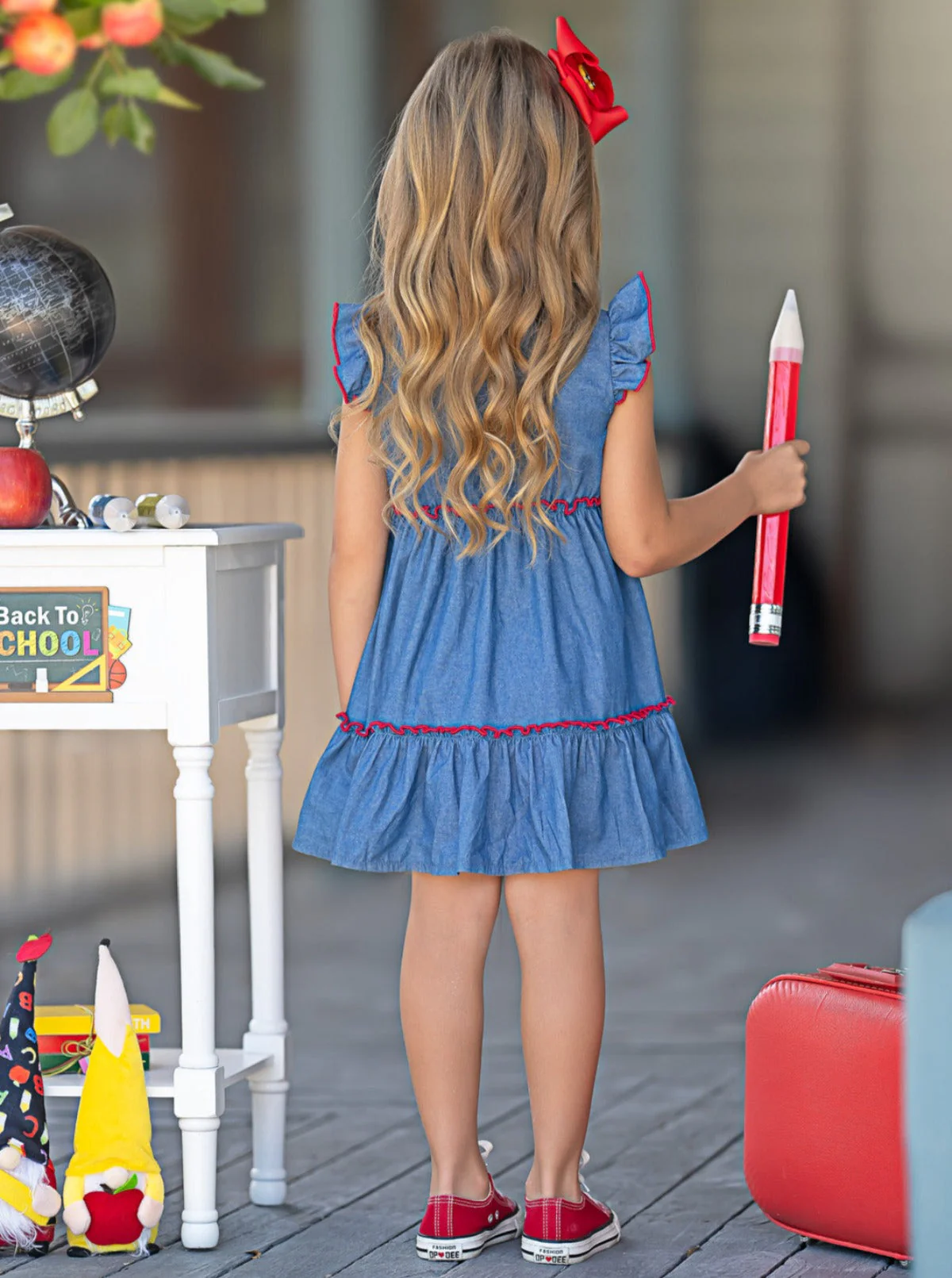 Classroom Cutie Ruffle Trim Denim Dress - Image 3