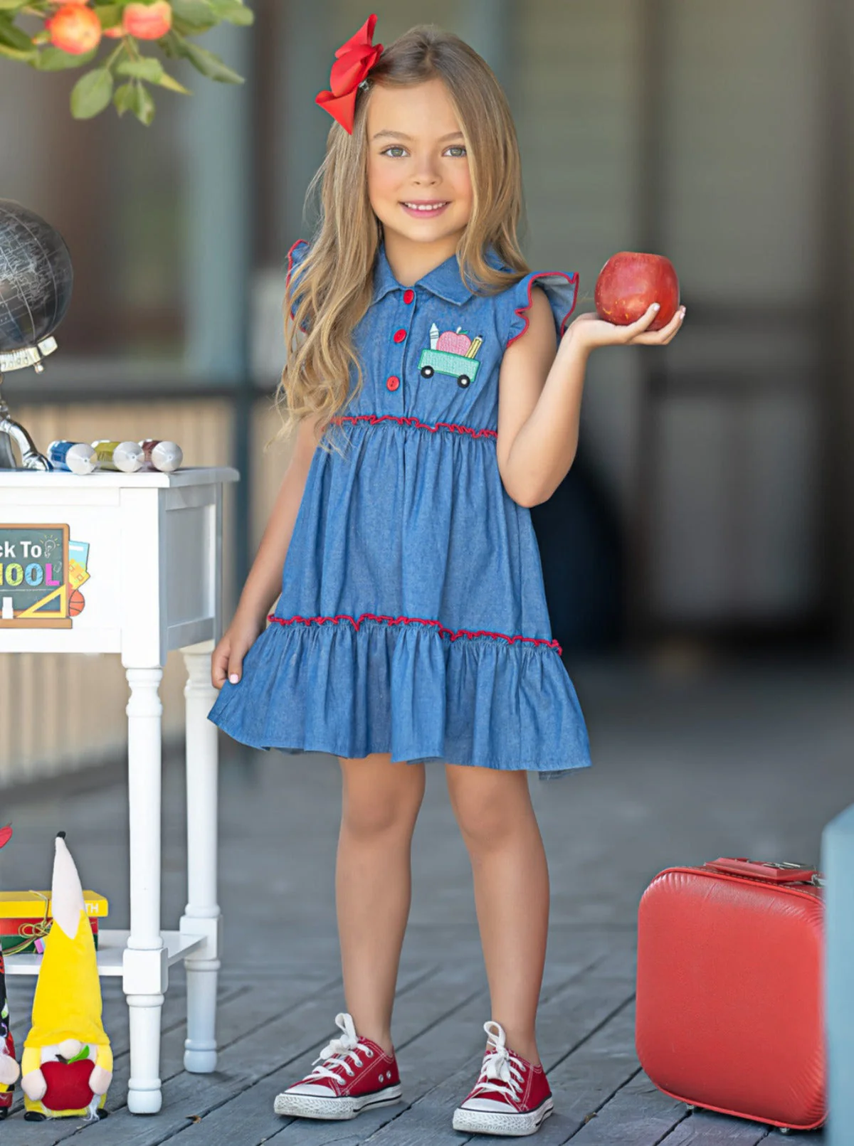 Classroom Cutie Ruffle Trim Denim Dress - Image 5
