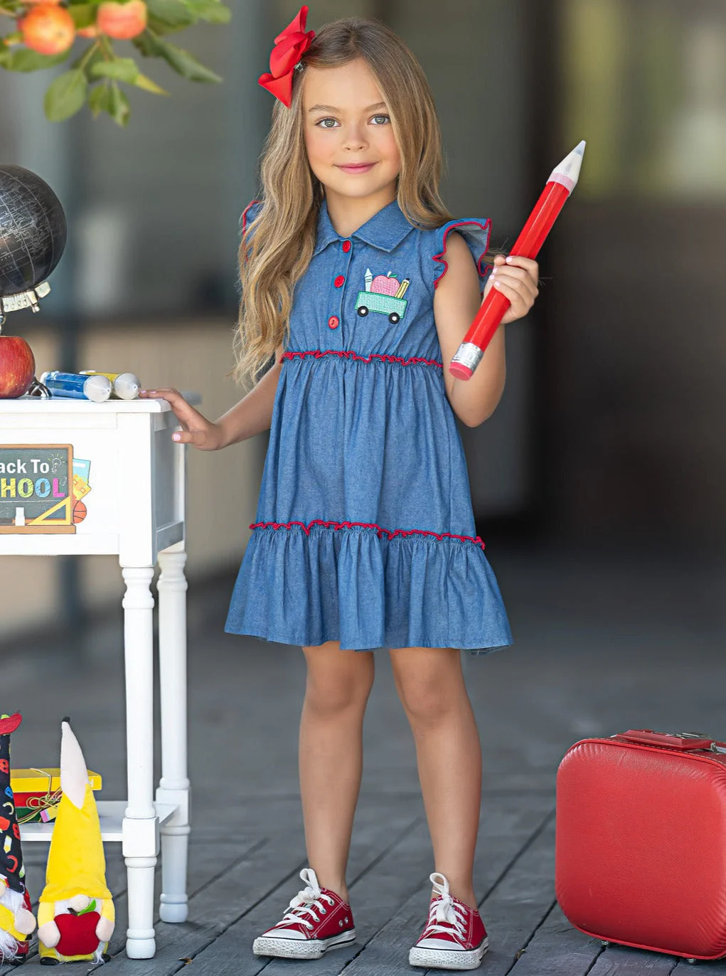 Classroom Cutie Ruffle Trim Denim Dress - Image 6