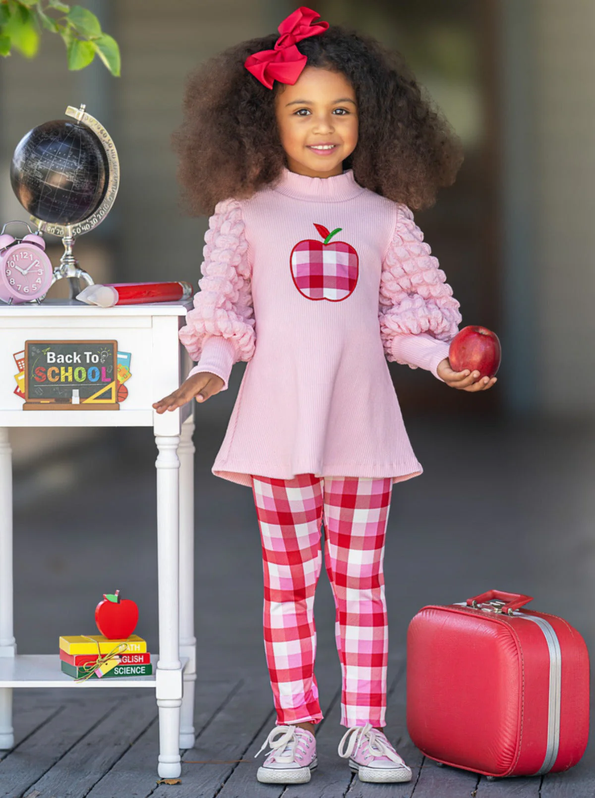 Sweet Schoolgirl Apple Tunic and Checkered Legging Set - Image 2
