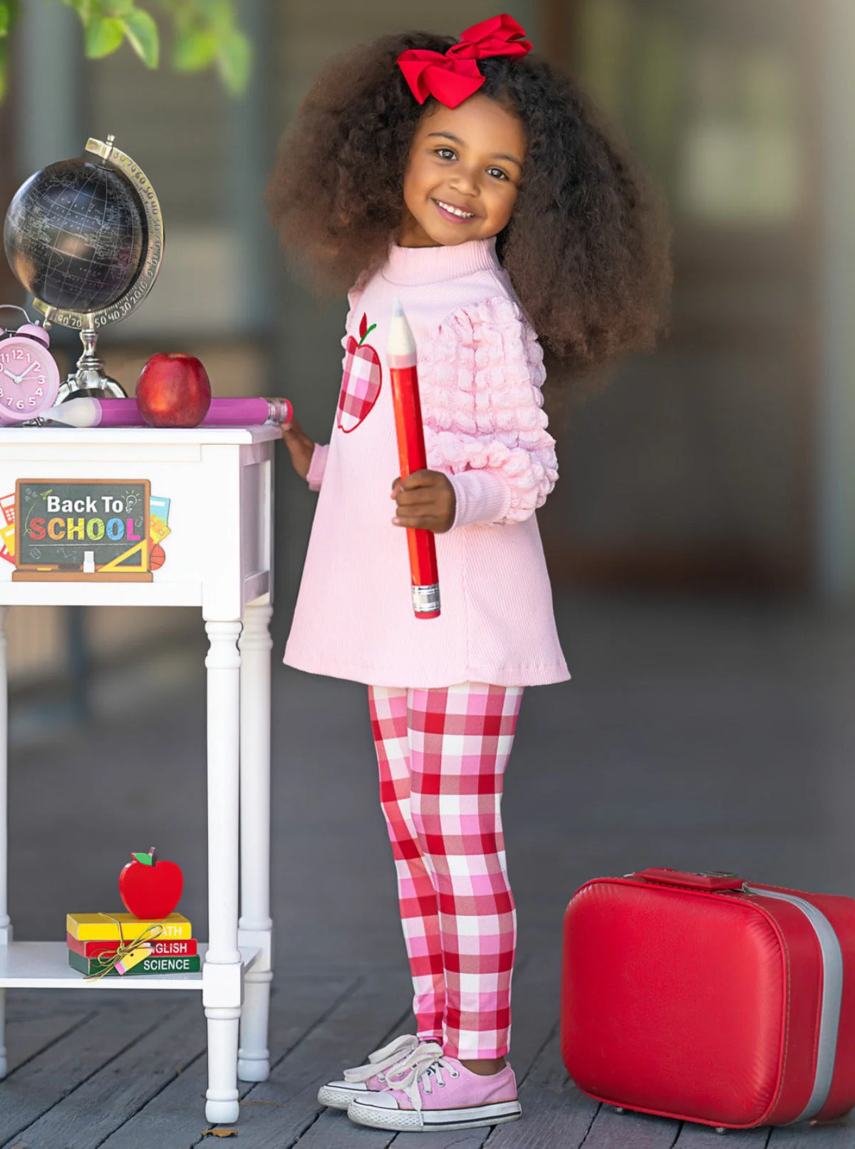 Sweet Schoolgirl Apple Tunic and Checkered Legging Set - Image 3