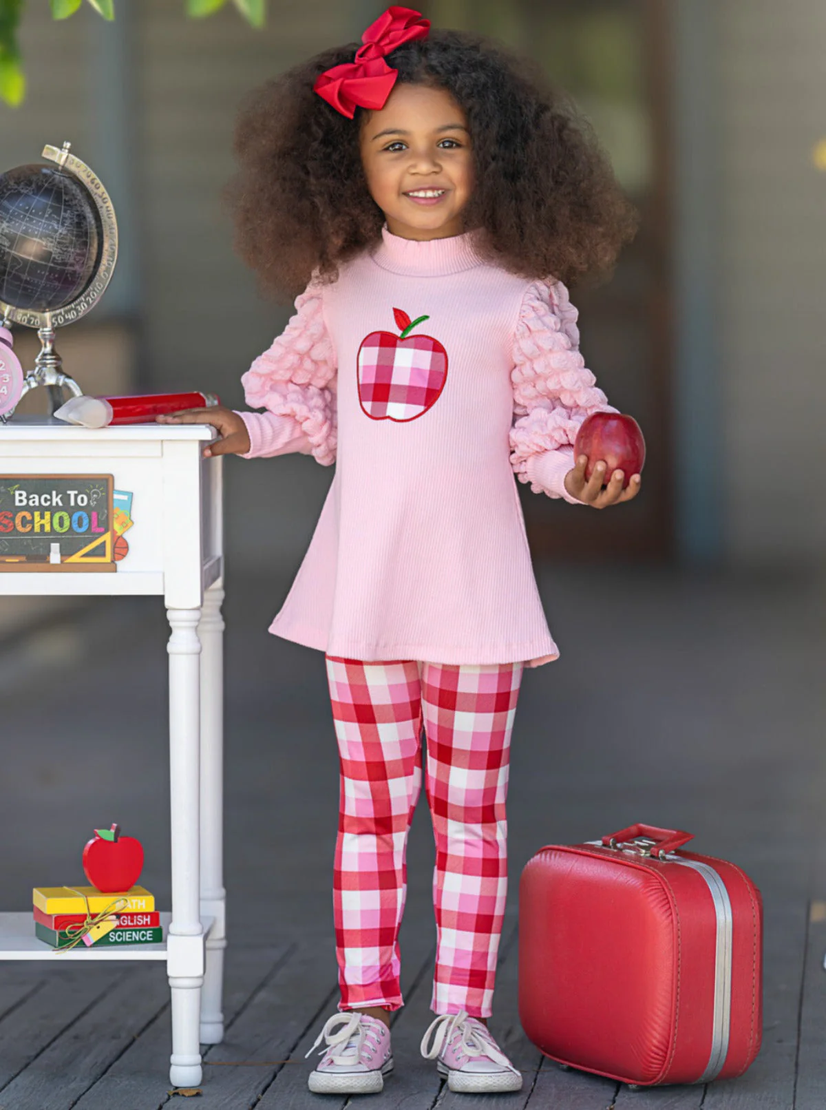 Sweet Schoolgirl Apple Tunic and Checkered Legging Set - Image 4