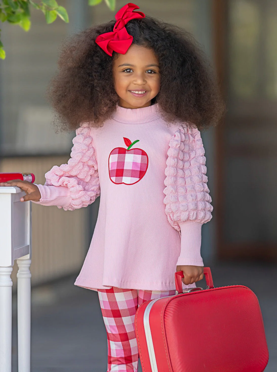 Sweet Schoolgirl Apple Tunic and Checkered Legging Set - Image 5