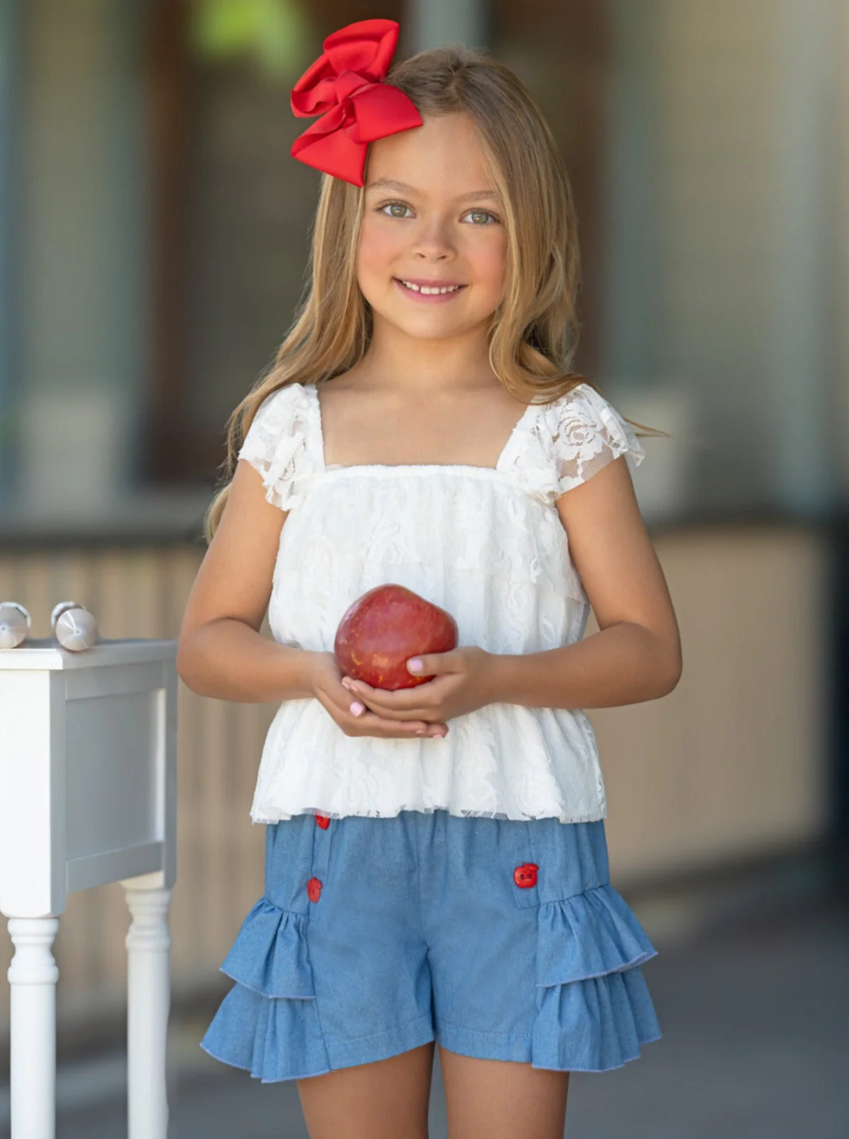School In Session Lace Top and Denim Short Set - Image 2