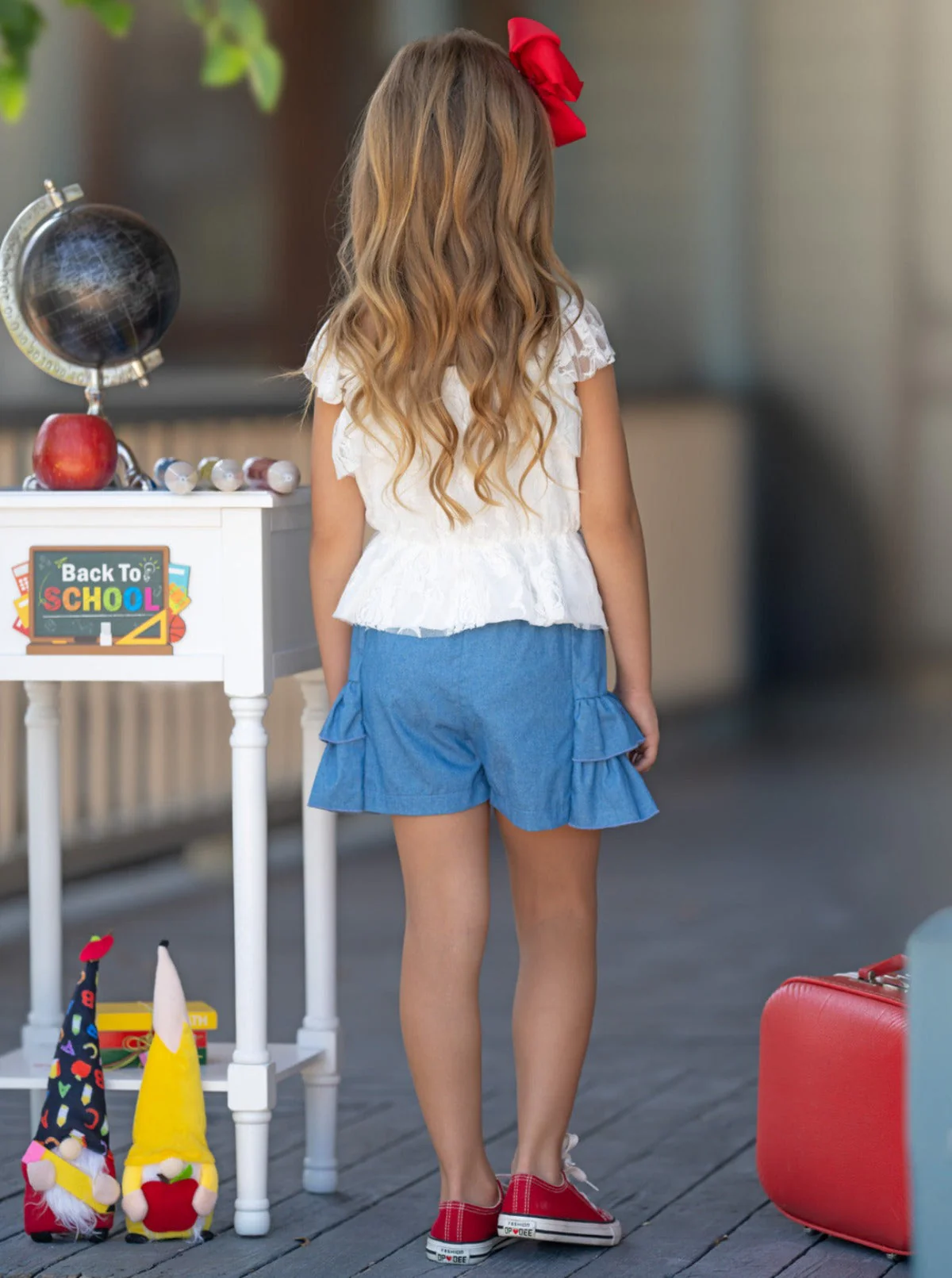 School In Session Lace Top and Denim Short Set - Image 3