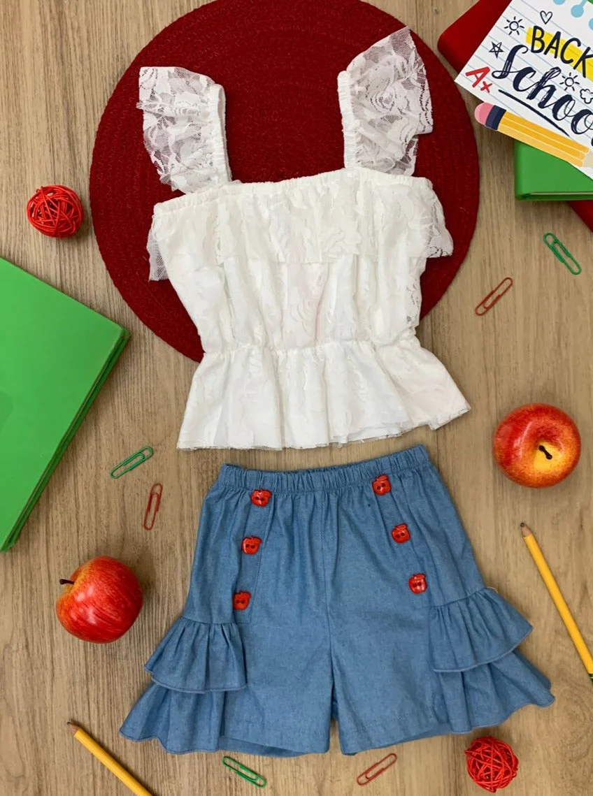 School In Session Lace Top and Denim Short Set - Image 4