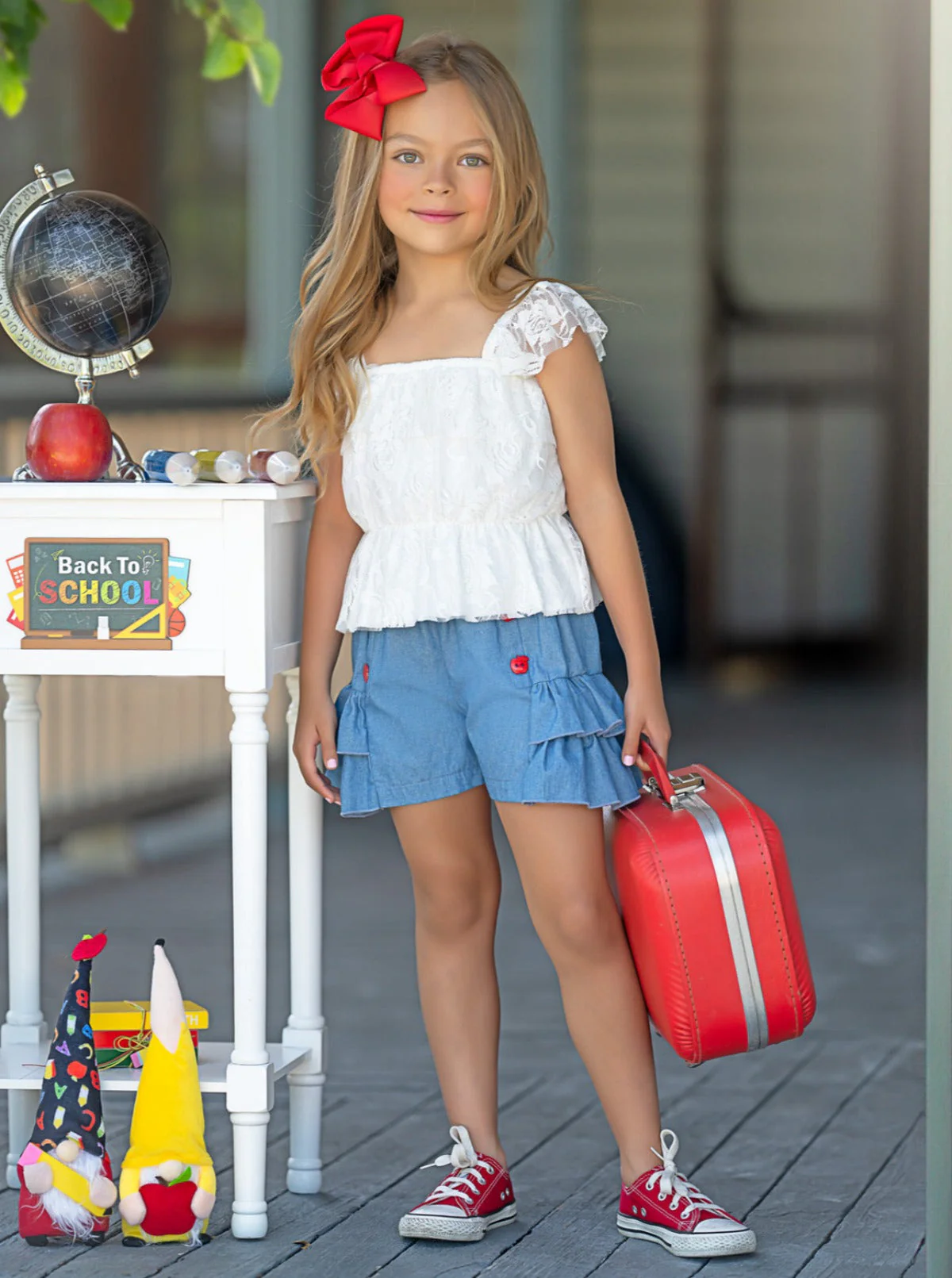 School In Session Lace Top and Denim Short Set - Image 6