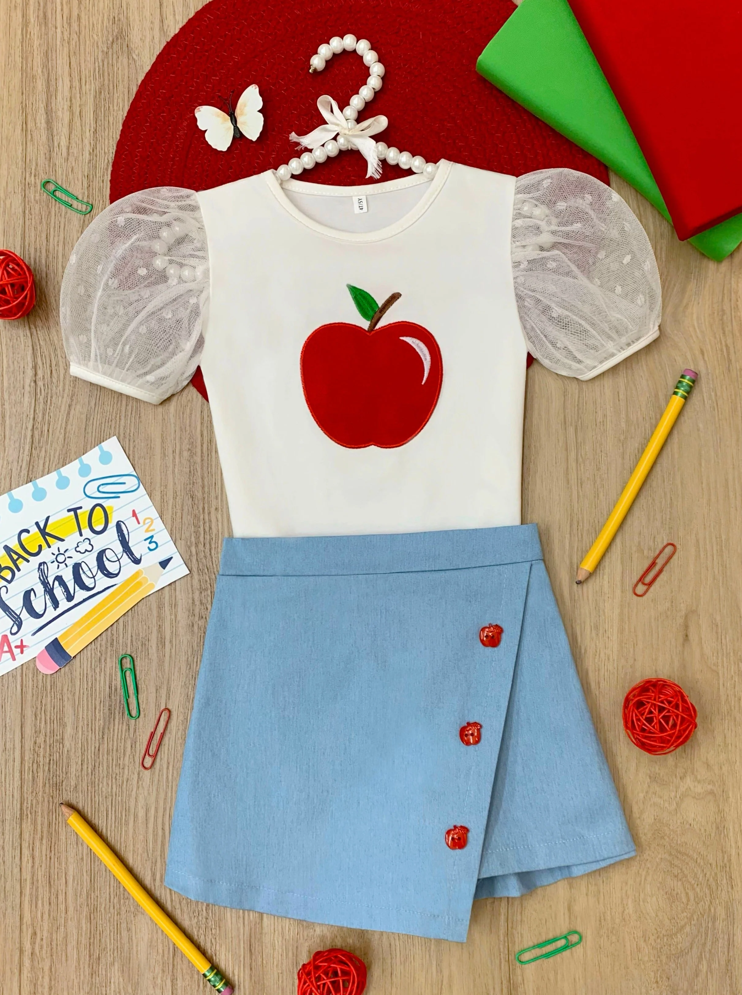 Smartest Apple Puff Sleeve Top and Skort Set - Image 3
