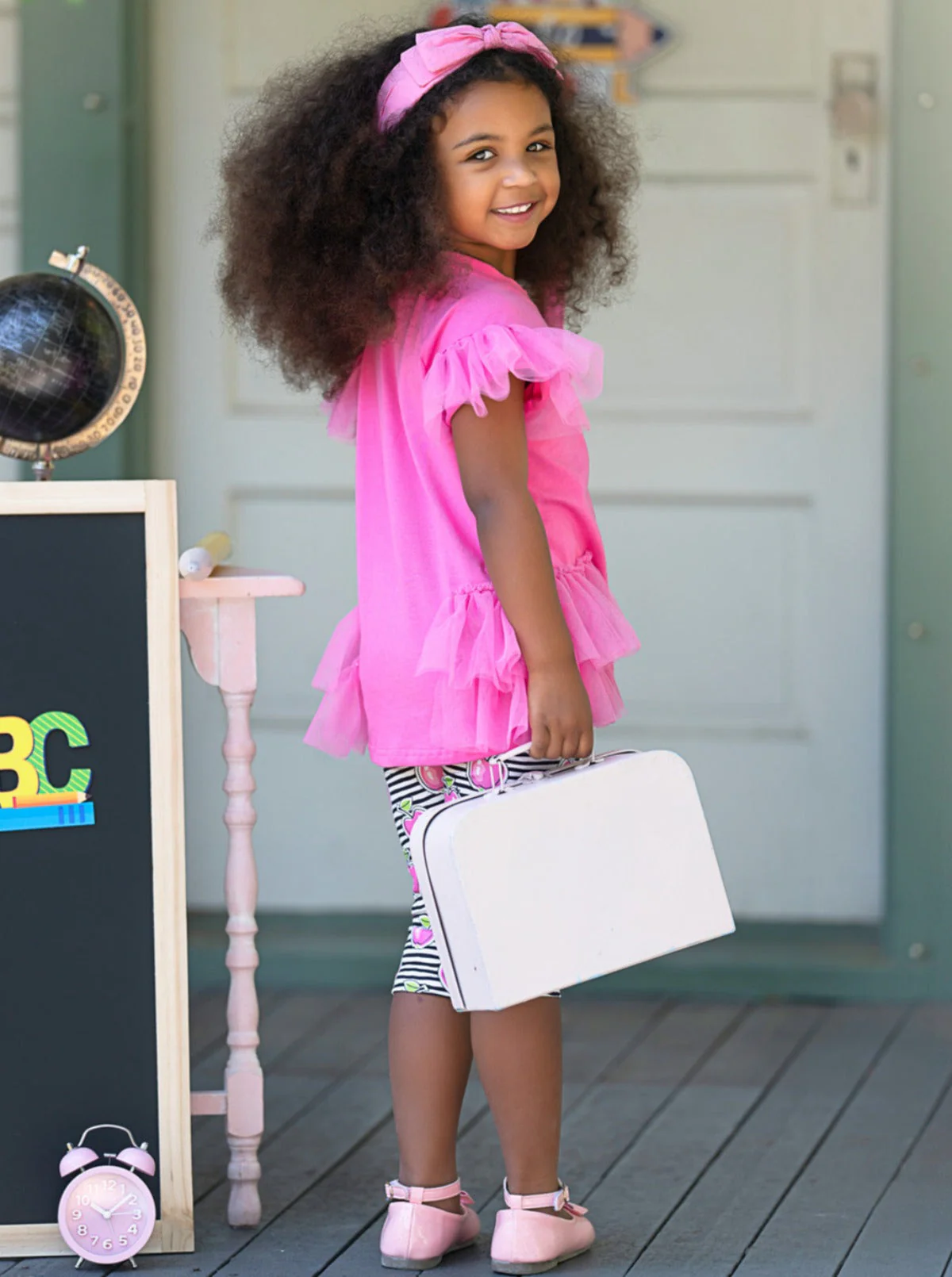 Apple Charm Ruffle Tunic and Striped Legging Set - Image 4