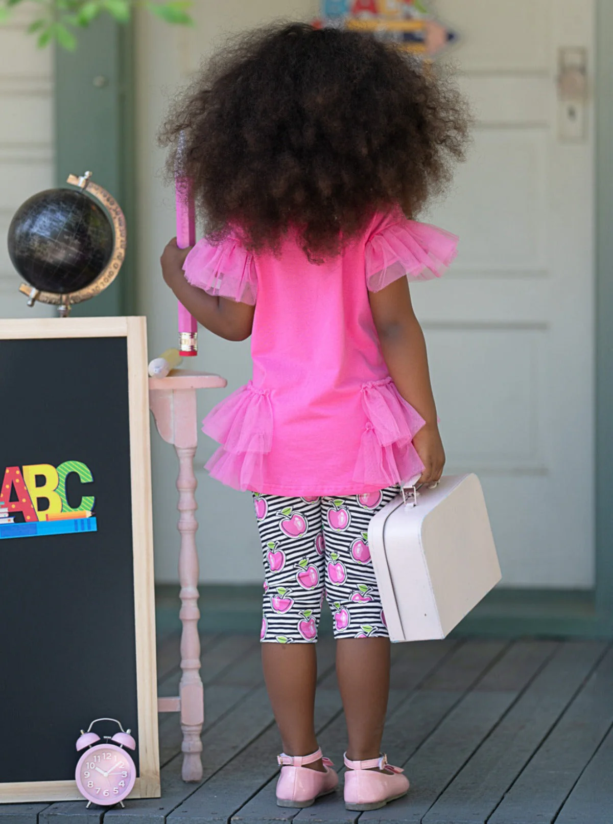 Apple Charm Ruffle Tunic and Striped Legging Set - Image 5
