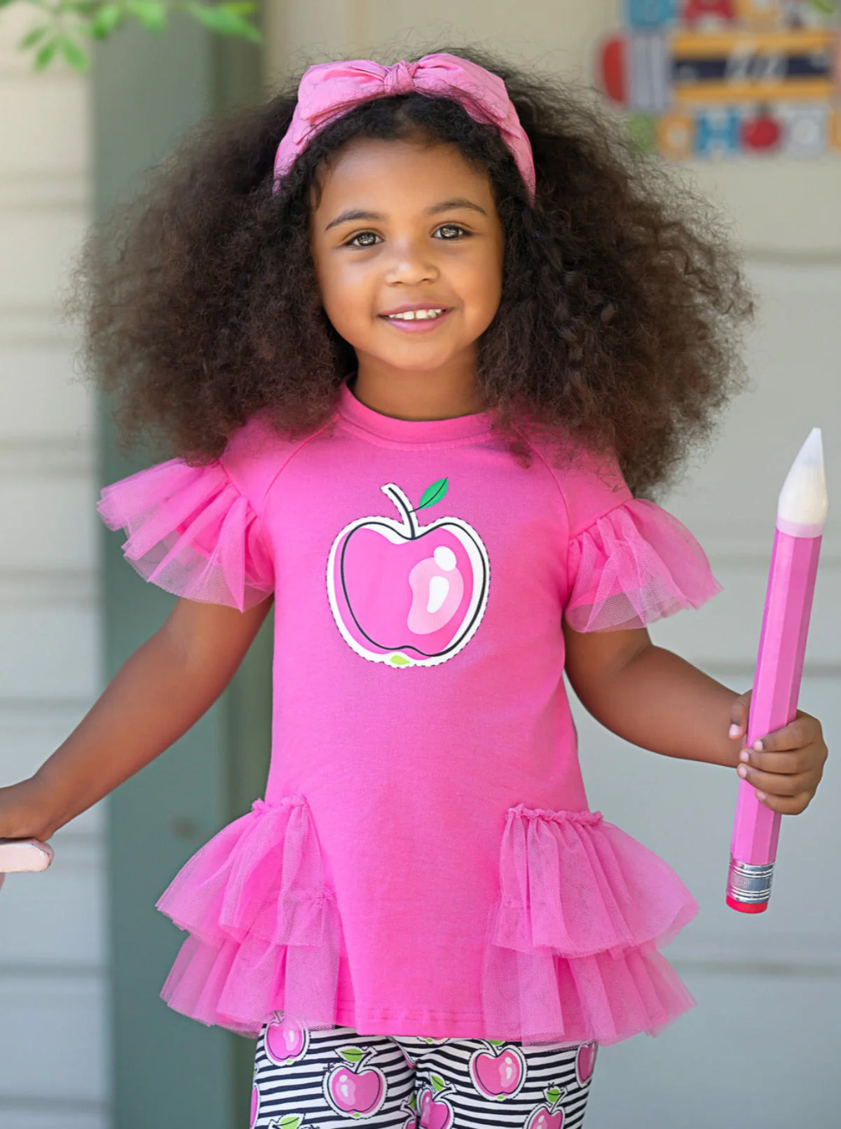 Apple Charm Ruffle Tunic and Striped Legging Set - Image 6