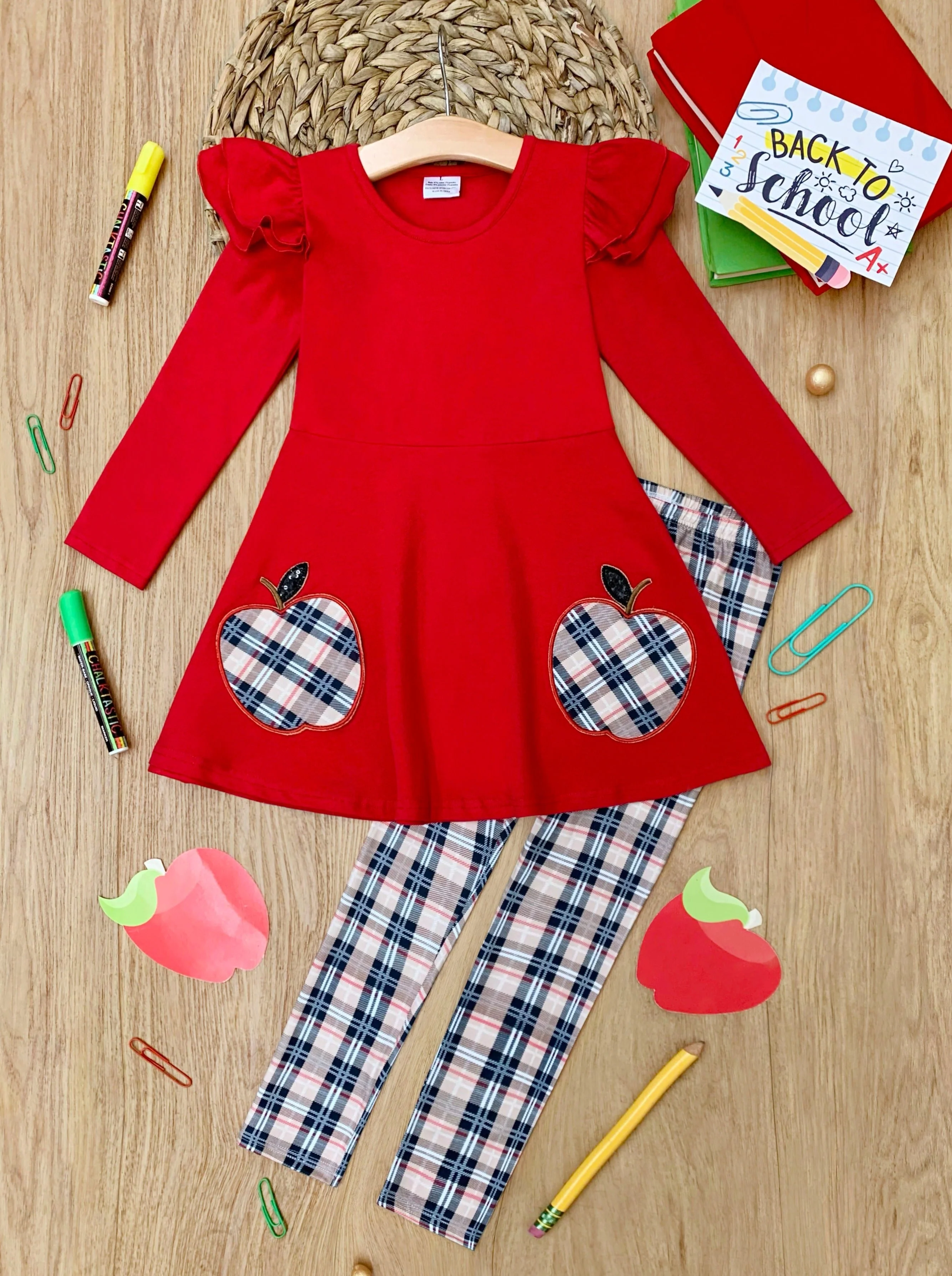 Fashion Class Apple Peplum Tunic and Plaid Legging Set - Image 2
