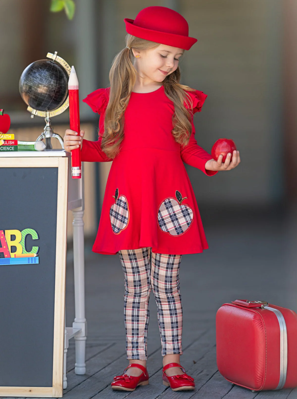 Fashion Class Apple Peplum Tunic and Plaid Legging Set - Image 3