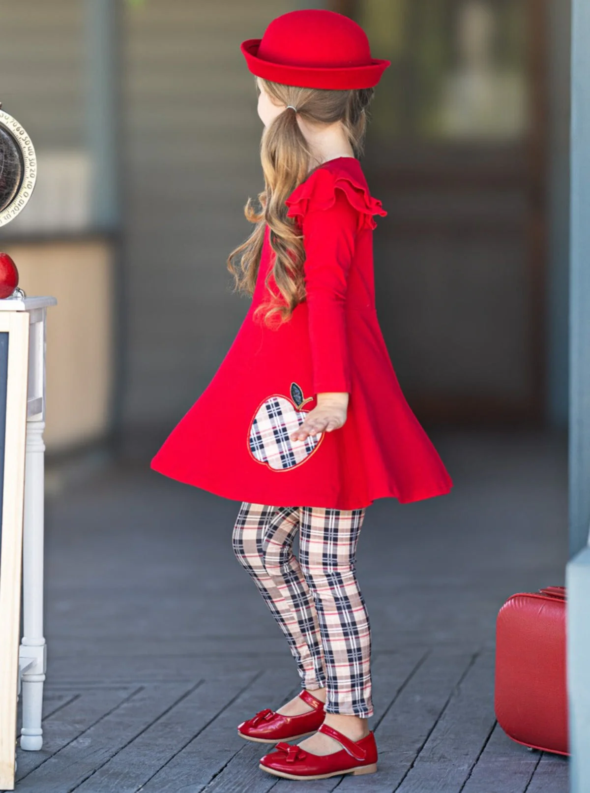 Fashion Class Apple Peplum Tunic and Plaid Legging Set - Image 4