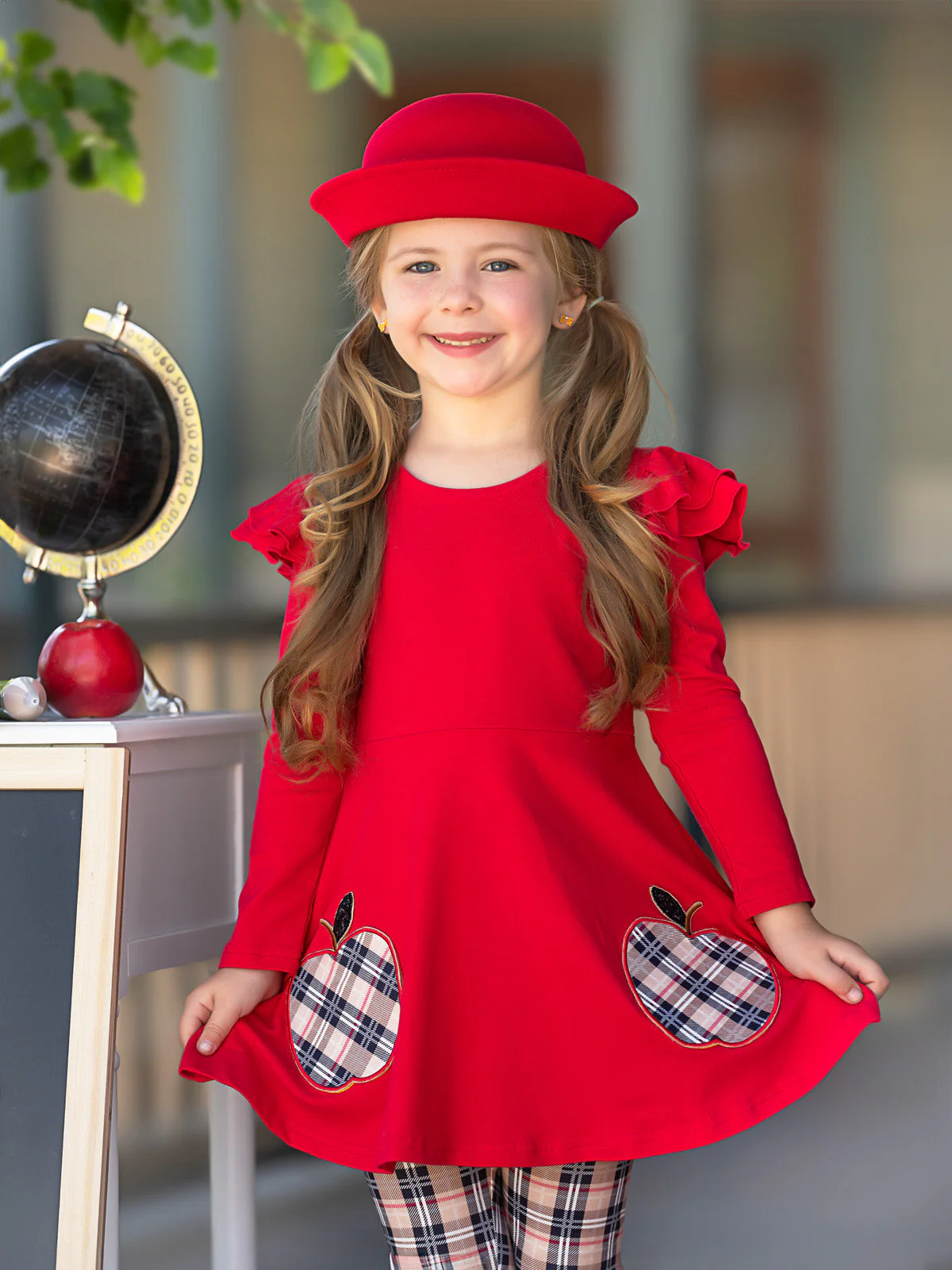 Fashion Class Apple Peplum Tunic and Plaid Legging Set - Image 5