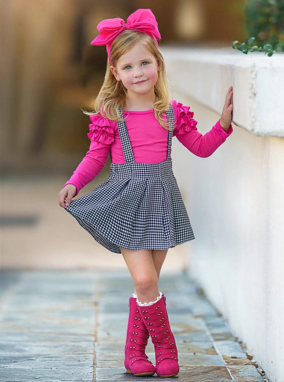 So Impressive Gingham Suspender Skirt Set - Image 4
