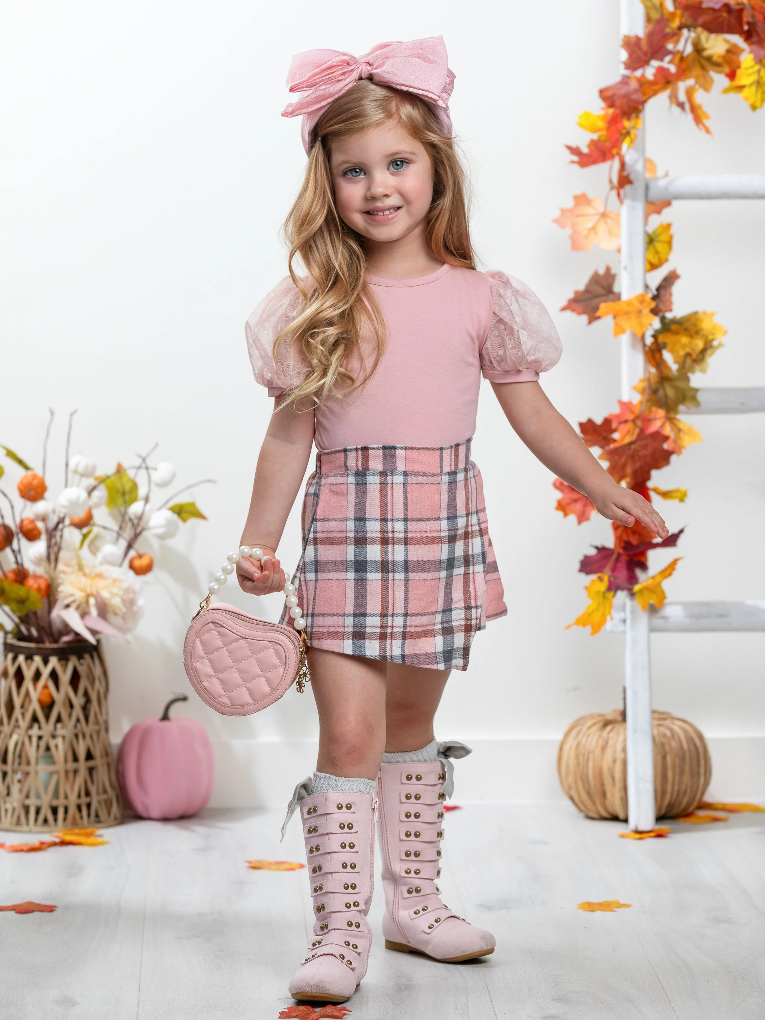 Always Pretty Pink Plaid Skort Set - Image 2
