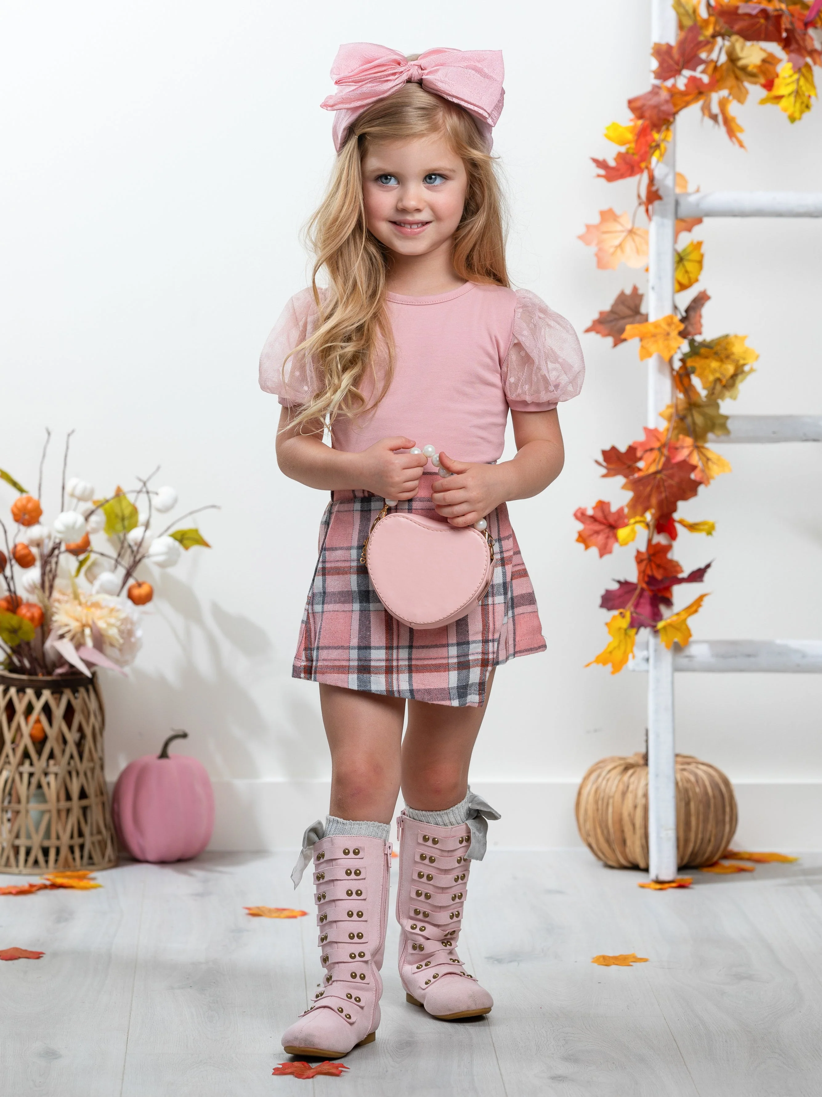 Always Pretty Pink Plaid Skort Set - Image 3