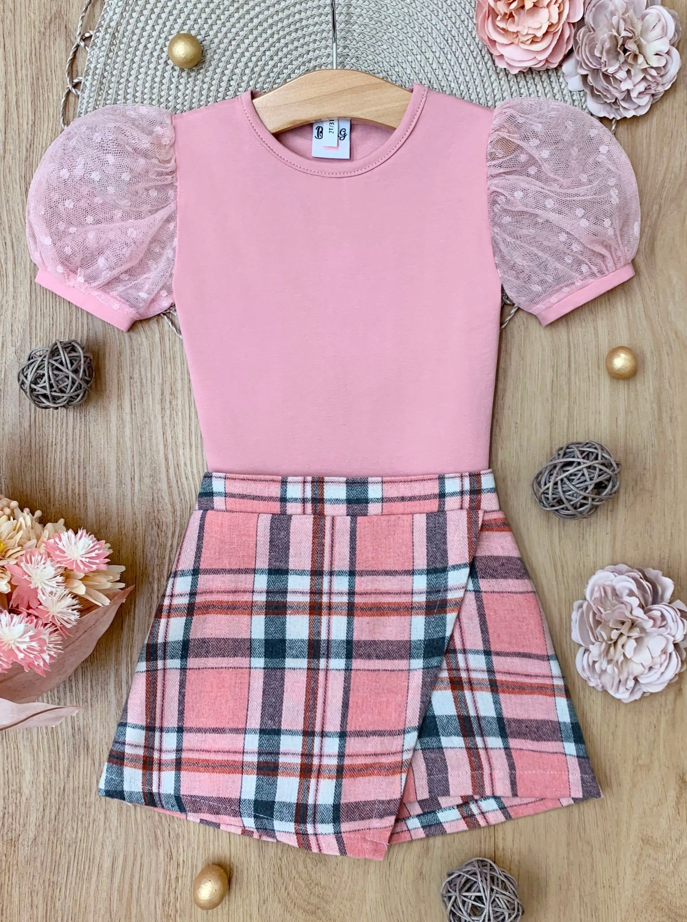 Always Pretty Pink Plaid Skort Set - Image 4