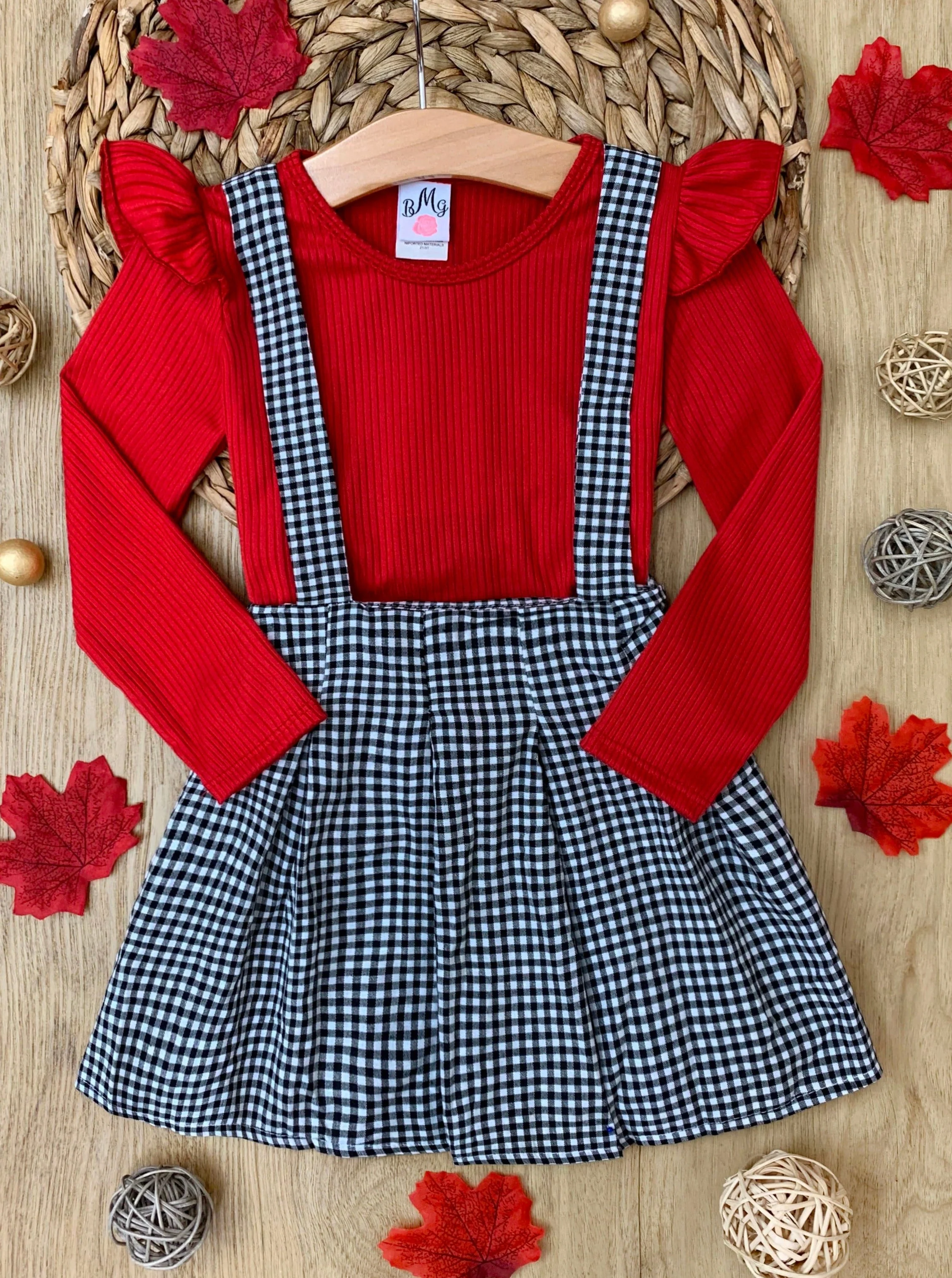 Little Lady Gingham Suspender Skirt Set - Image 2