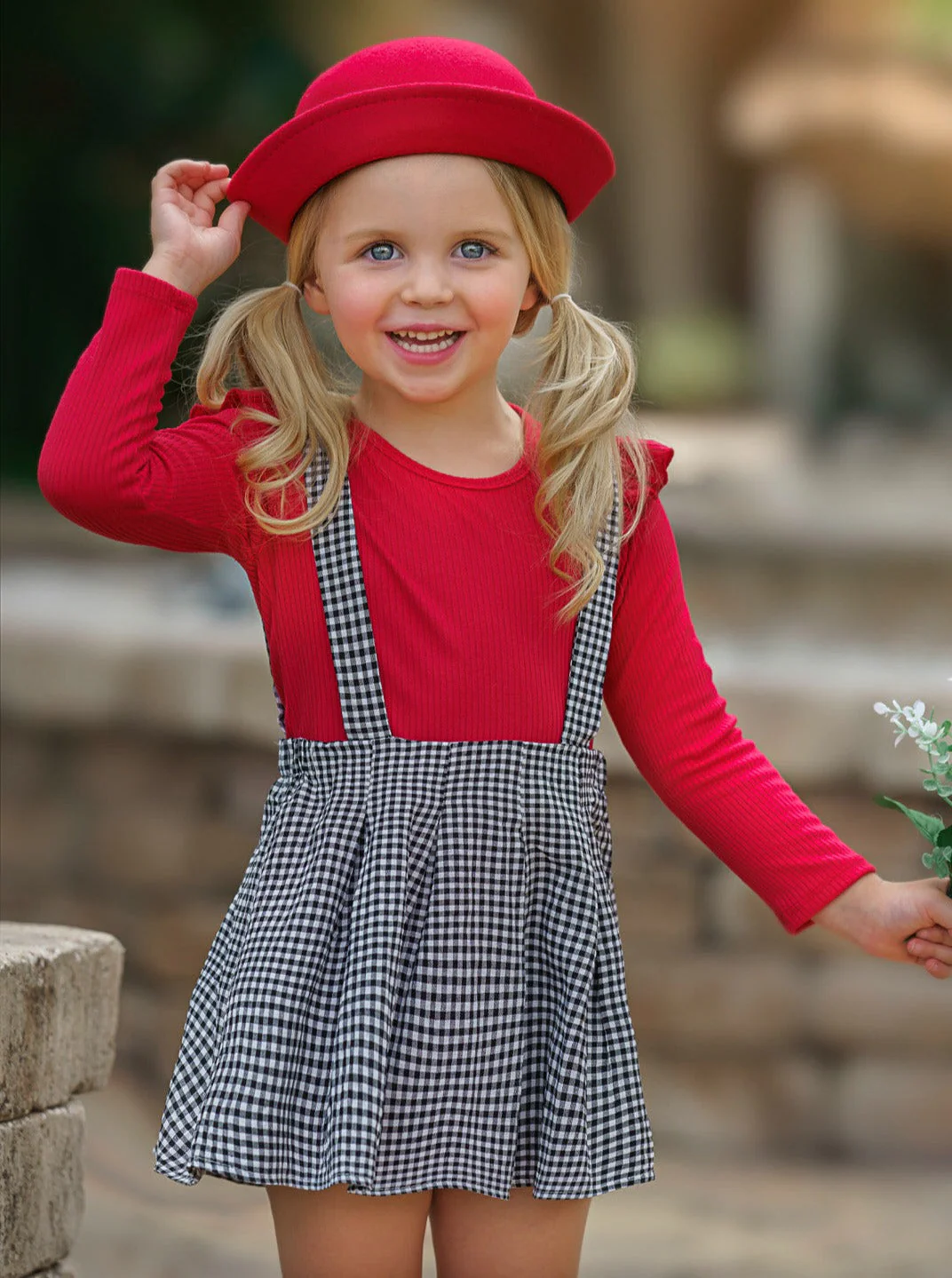 Little Lady Gingham Suspender Skirt Set - Image 3