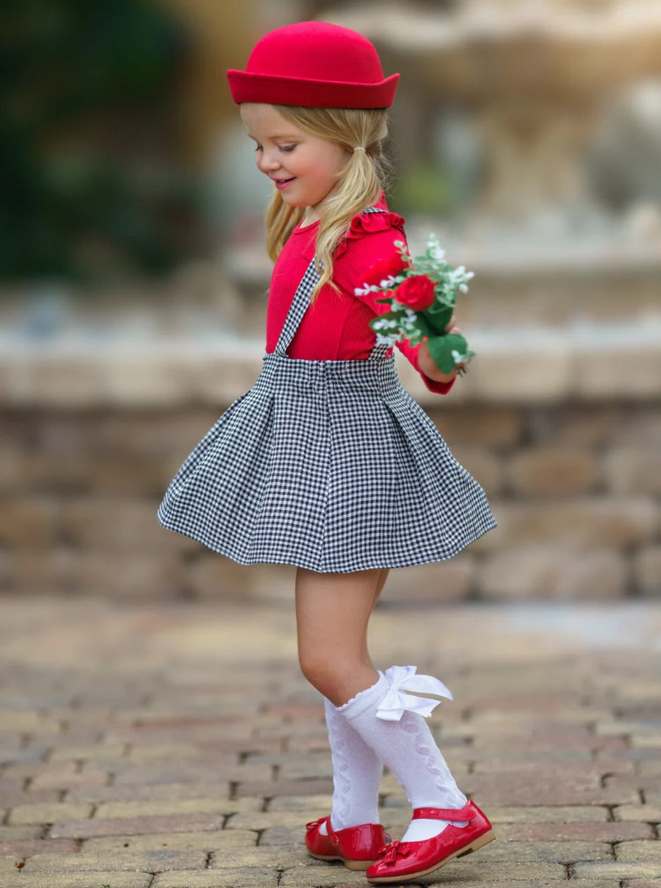 Little Lady Gingham Suspender Skirt Set - Image 4