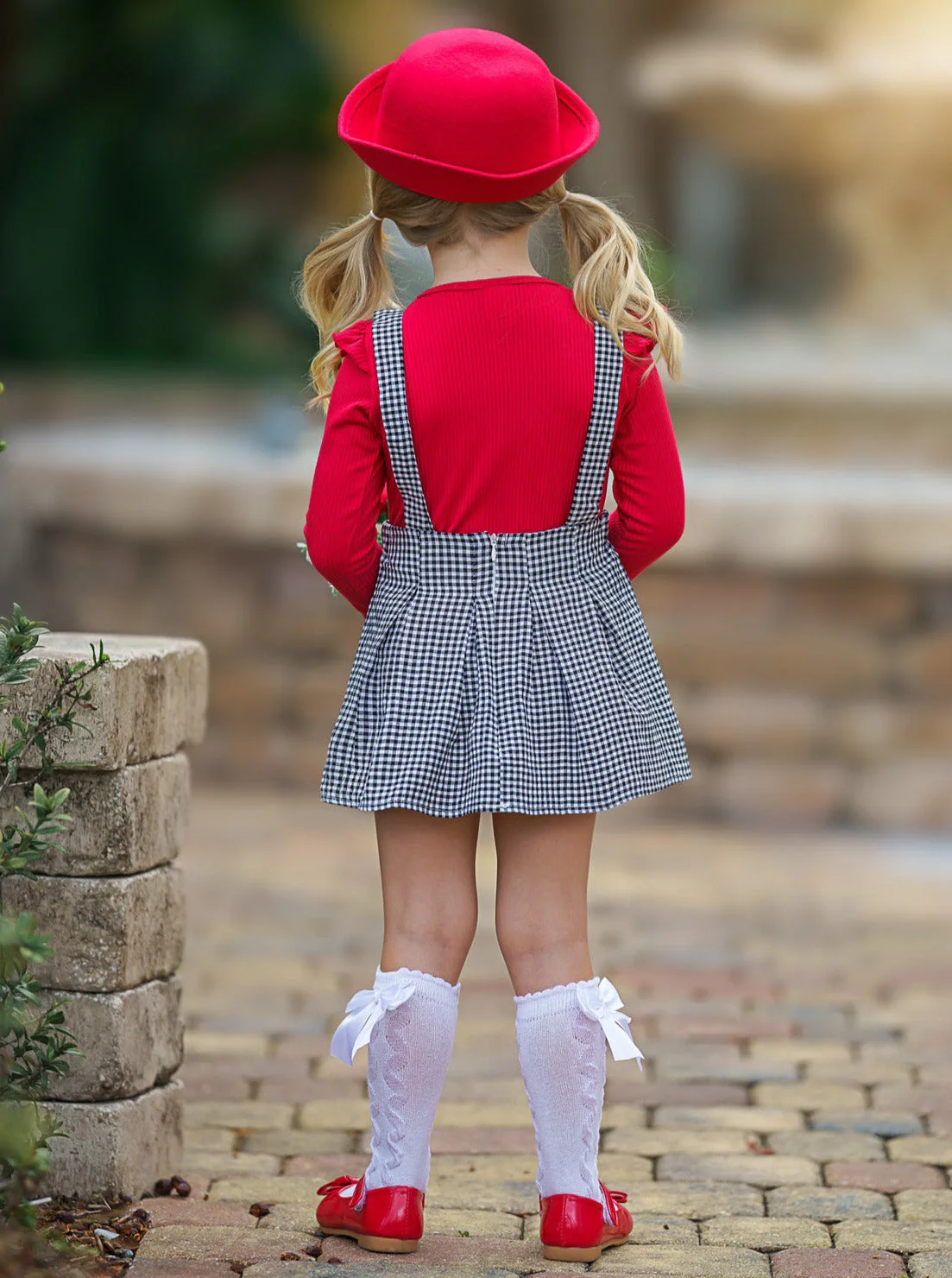 Little Lady Gingham Suspender Skirt Set - Image 5