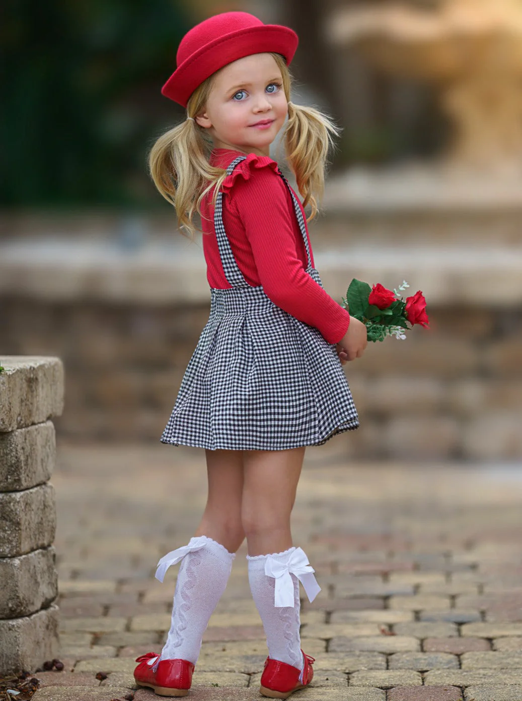 Little Lady Gingham Suspender Skirt Set - Image 6