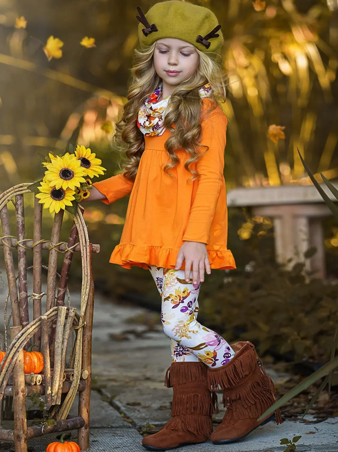 Fancy Fall Florals Tunic, Leggings and Scarf Set - Image 2
