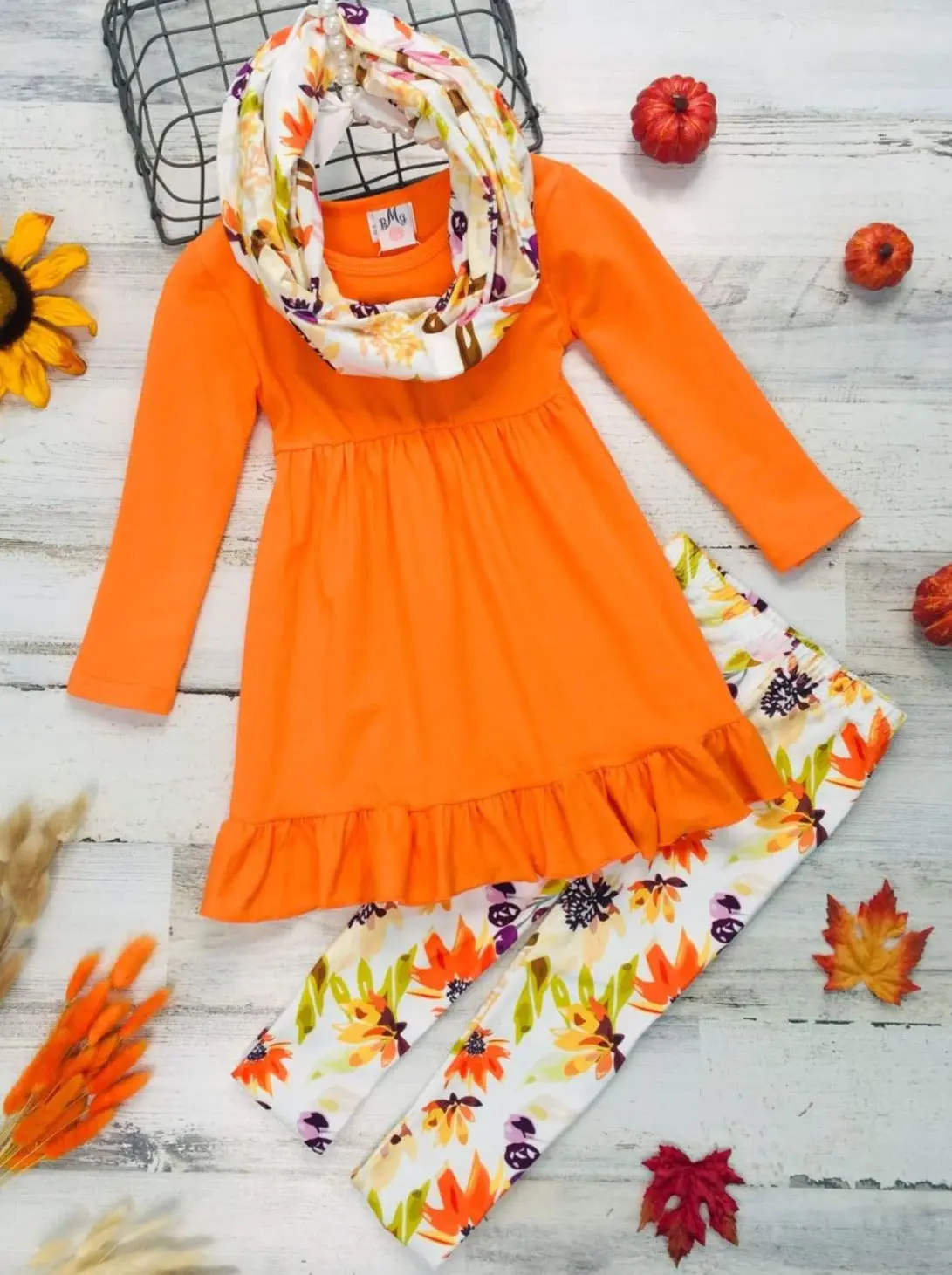 Fancy Fall Florals Tunic, Leggings and Scarf Set - Image 3