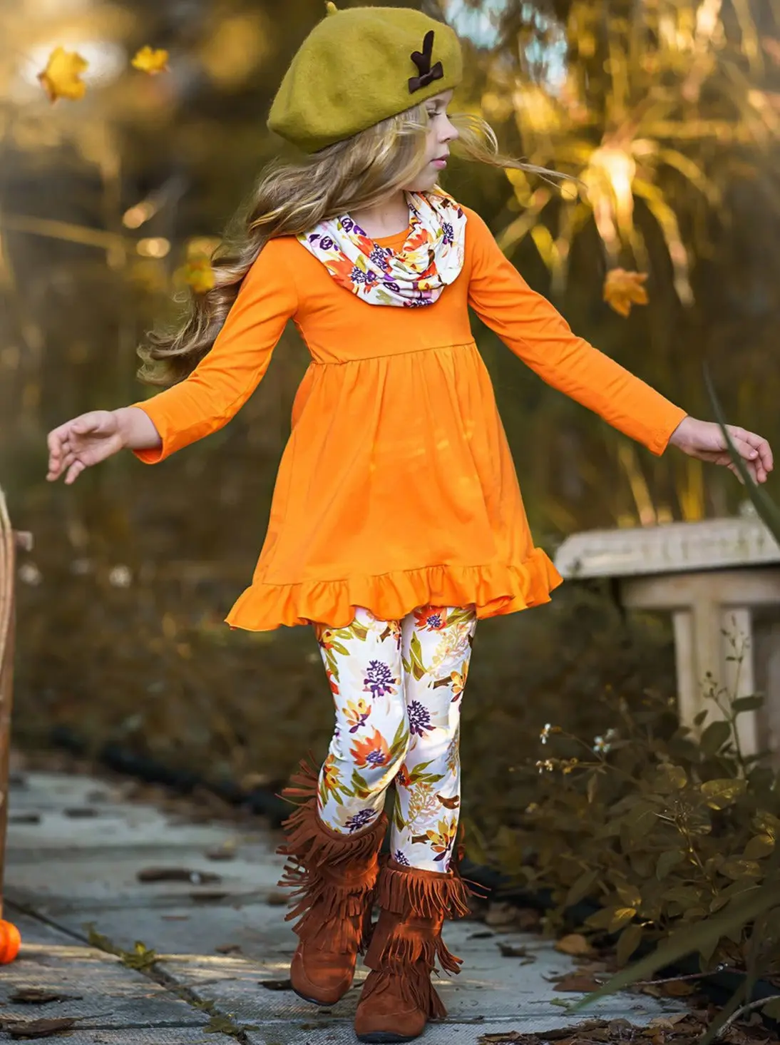 Fancy Fall Florals Tunic, Leggings and Scarf Set - Image 4