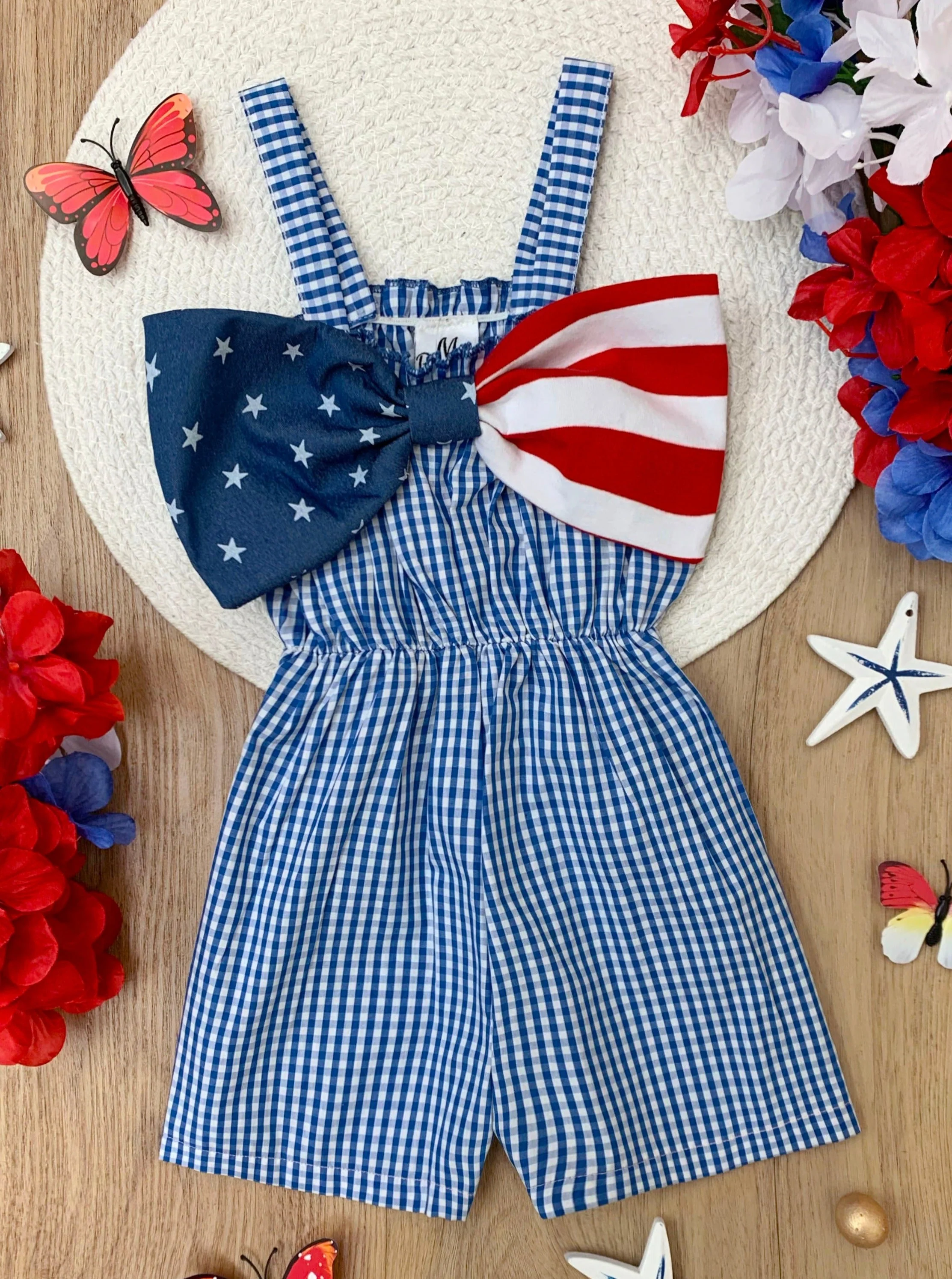 Blue Belle Americana Bow Gingham Romper - Image 3