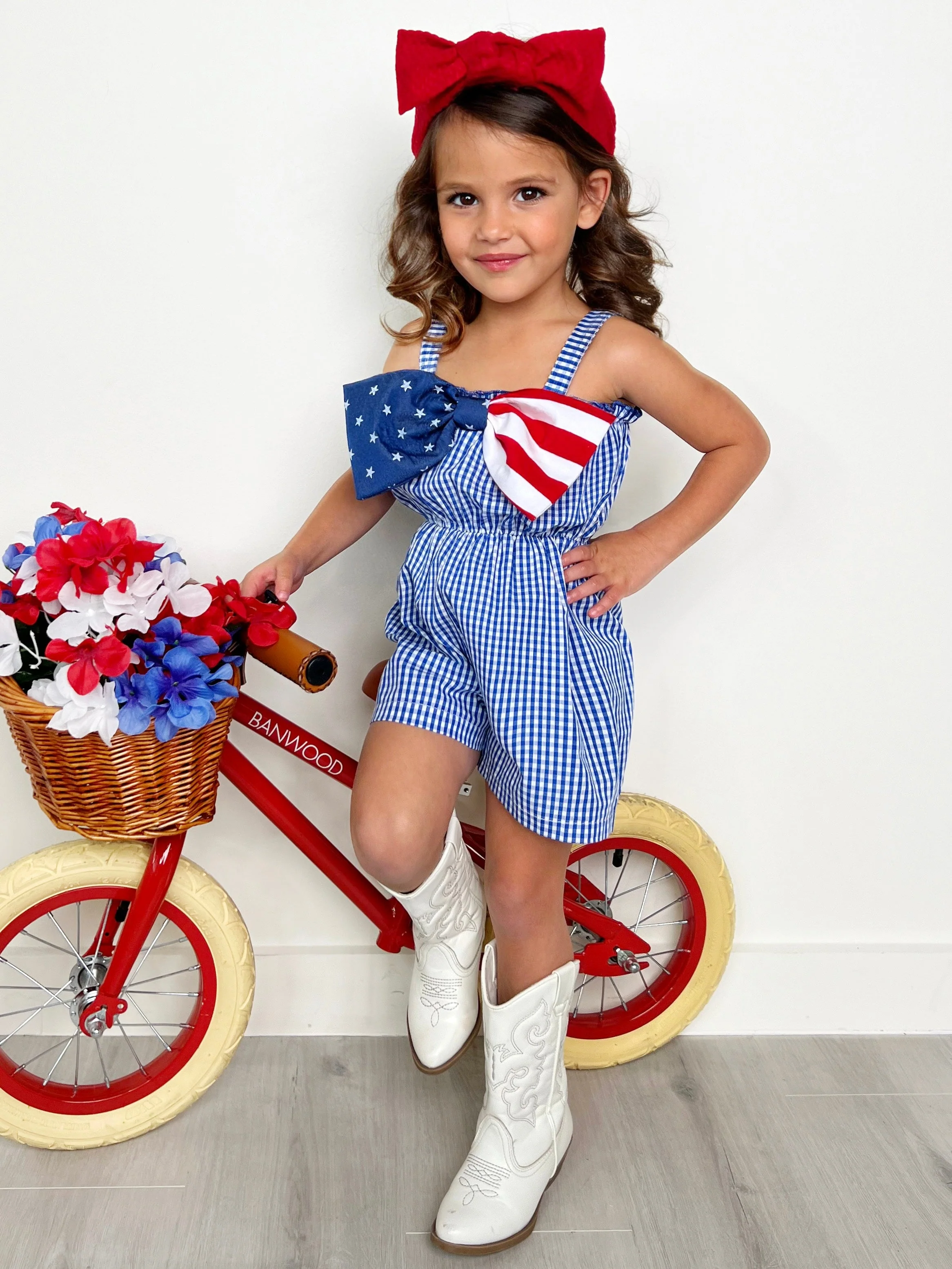 Blue Belle Americana Bow Gingham Romper - Image 4