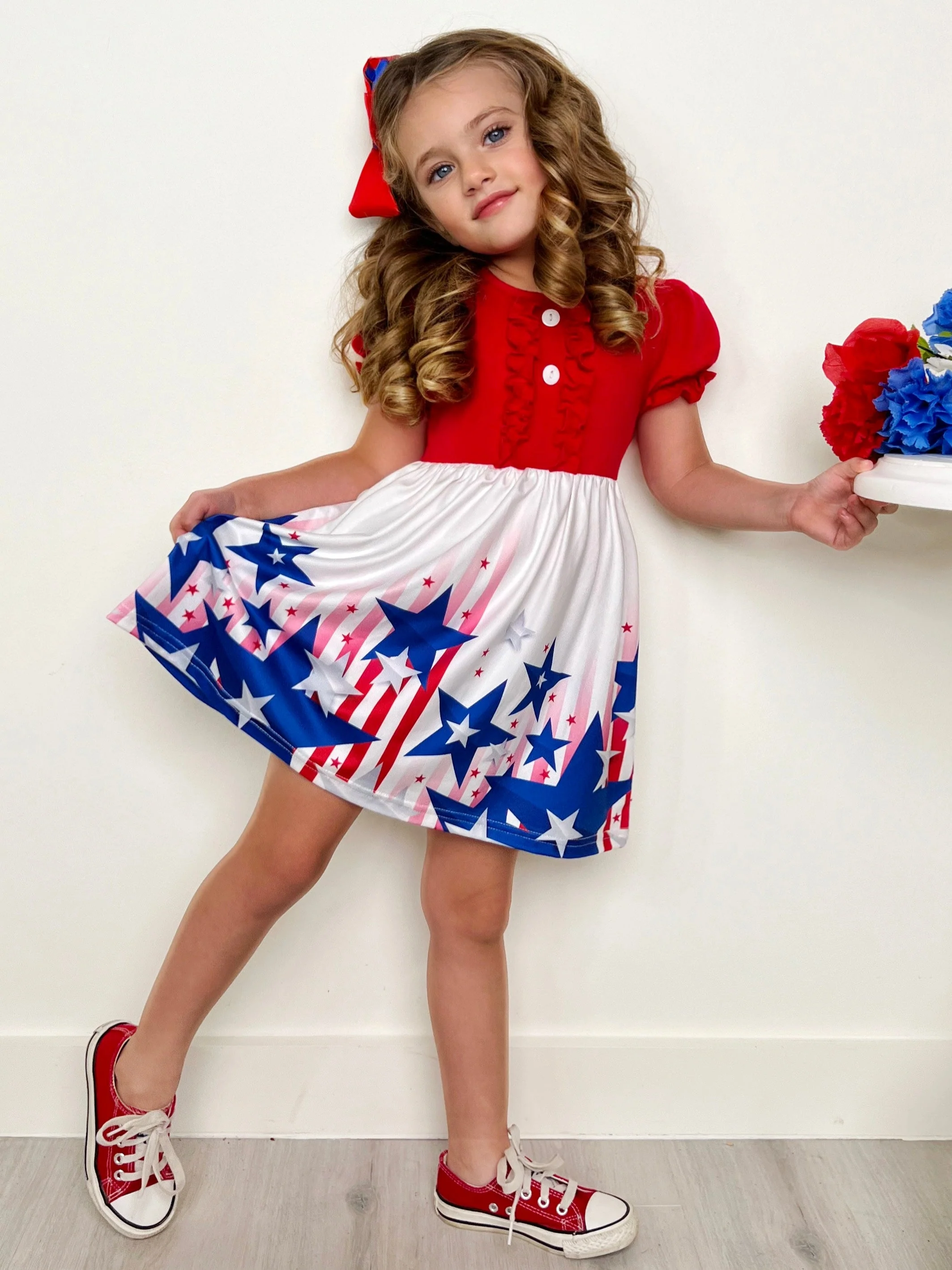 Stars & Stripes Princess Puff Sleeve Dress - Image 2