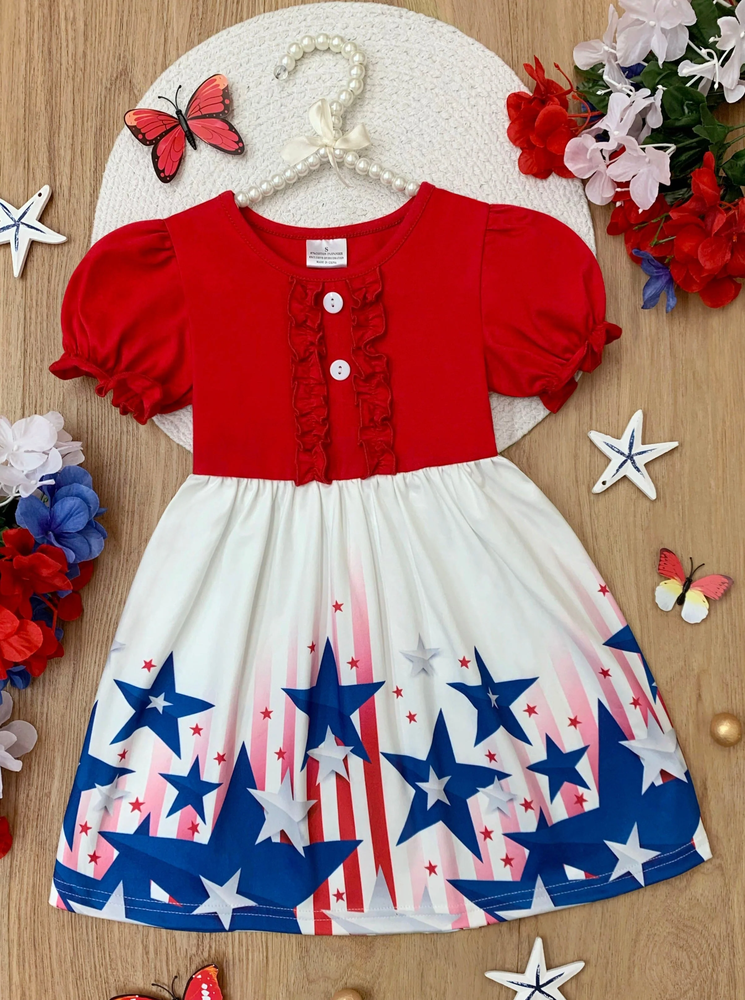 Stars & Stripes Princess Puff Sleeve Dress - Image 3