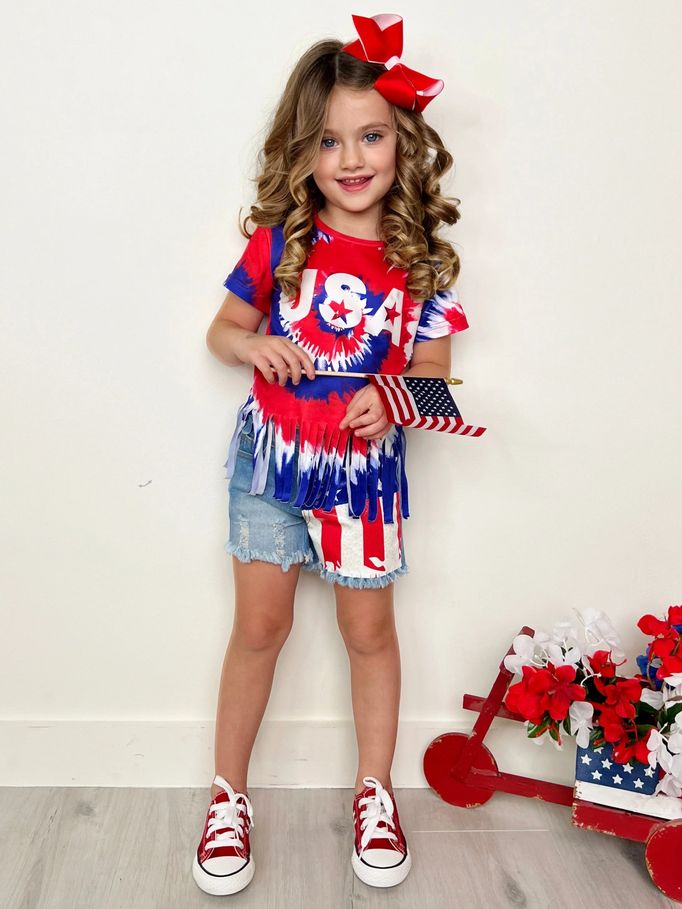 USA Fringe Top and Flag Denim Short Set - Image 4