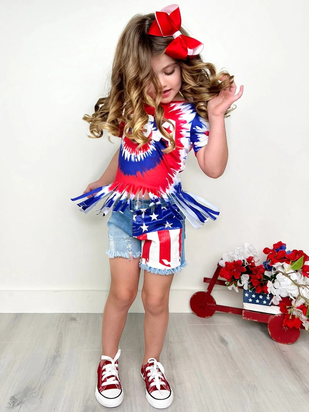 USA Fringe Top and Flag Denim Short Set - Image 5
