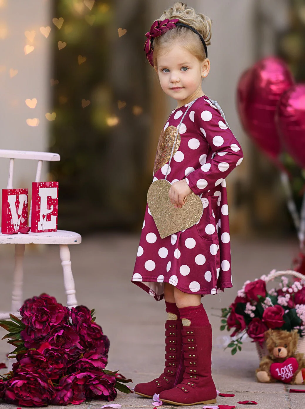 Heart of Gold Polka Dot Dress and Purse Set - Image 2